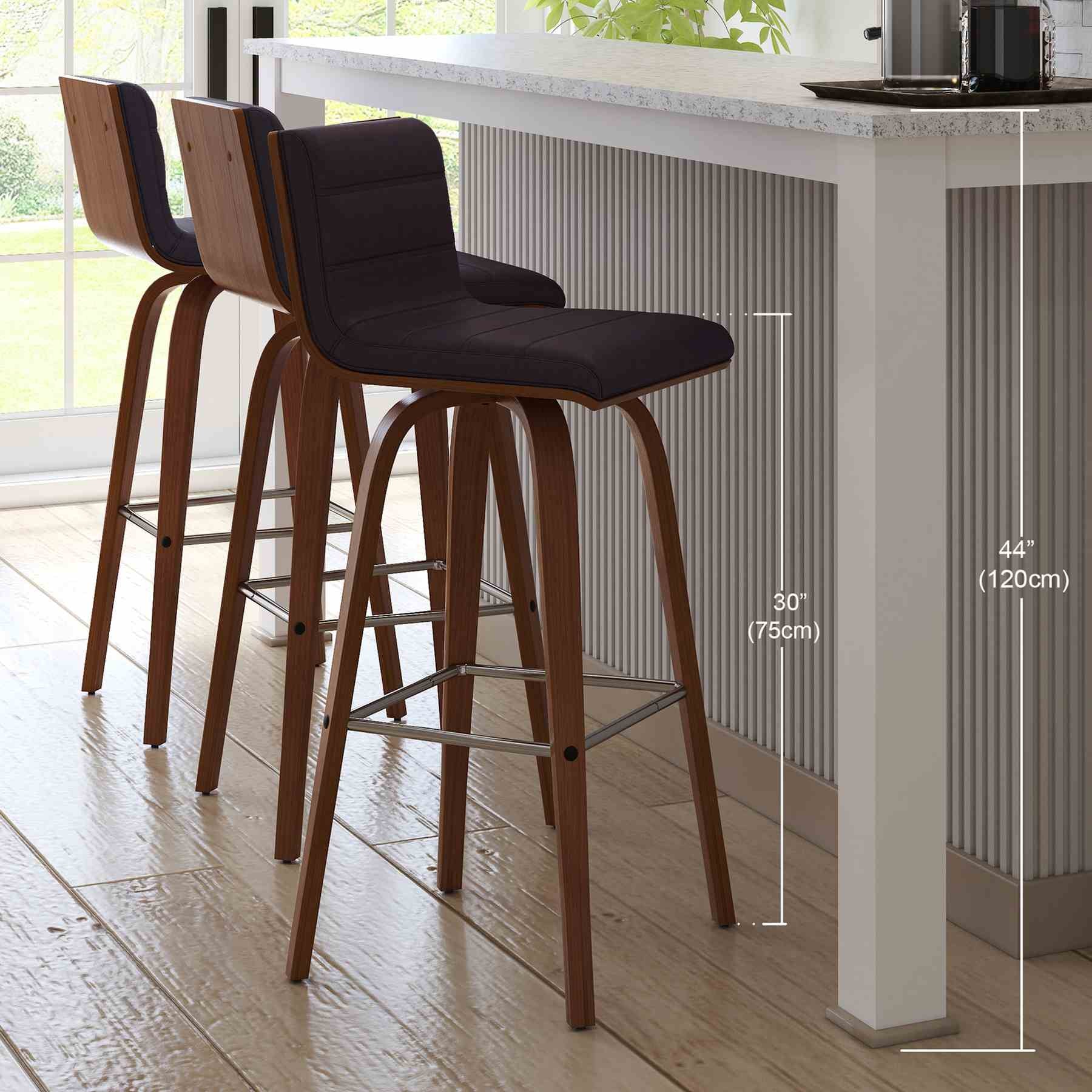 Vienna 30" Swivel Bar Stool in Walnut Wood Finish with Brown Faux Leather - Image 11