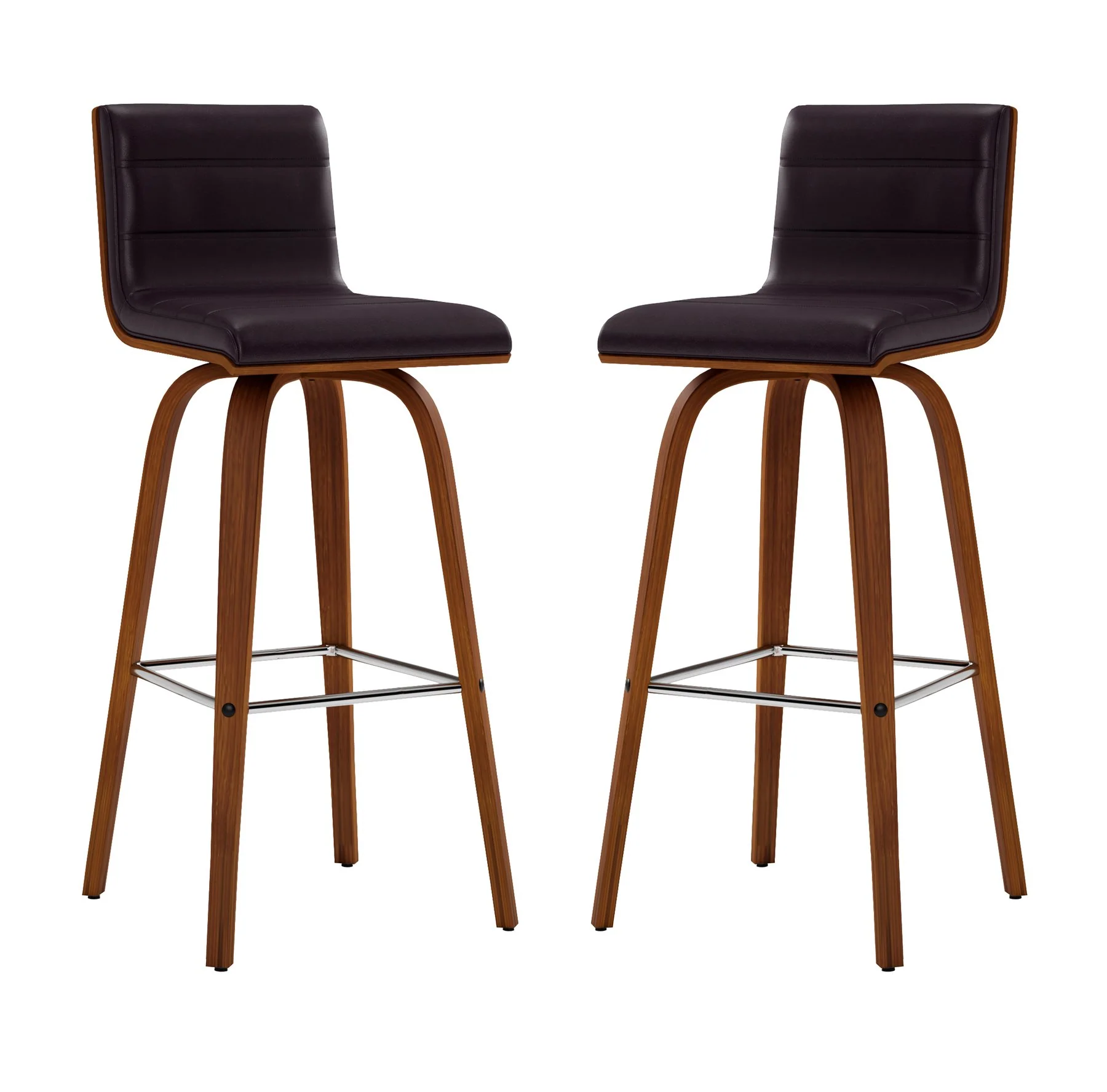 Vienna 30" Swivel Bar Stool in Walnut Wood Finish with Brown Faux Leather - Image 8