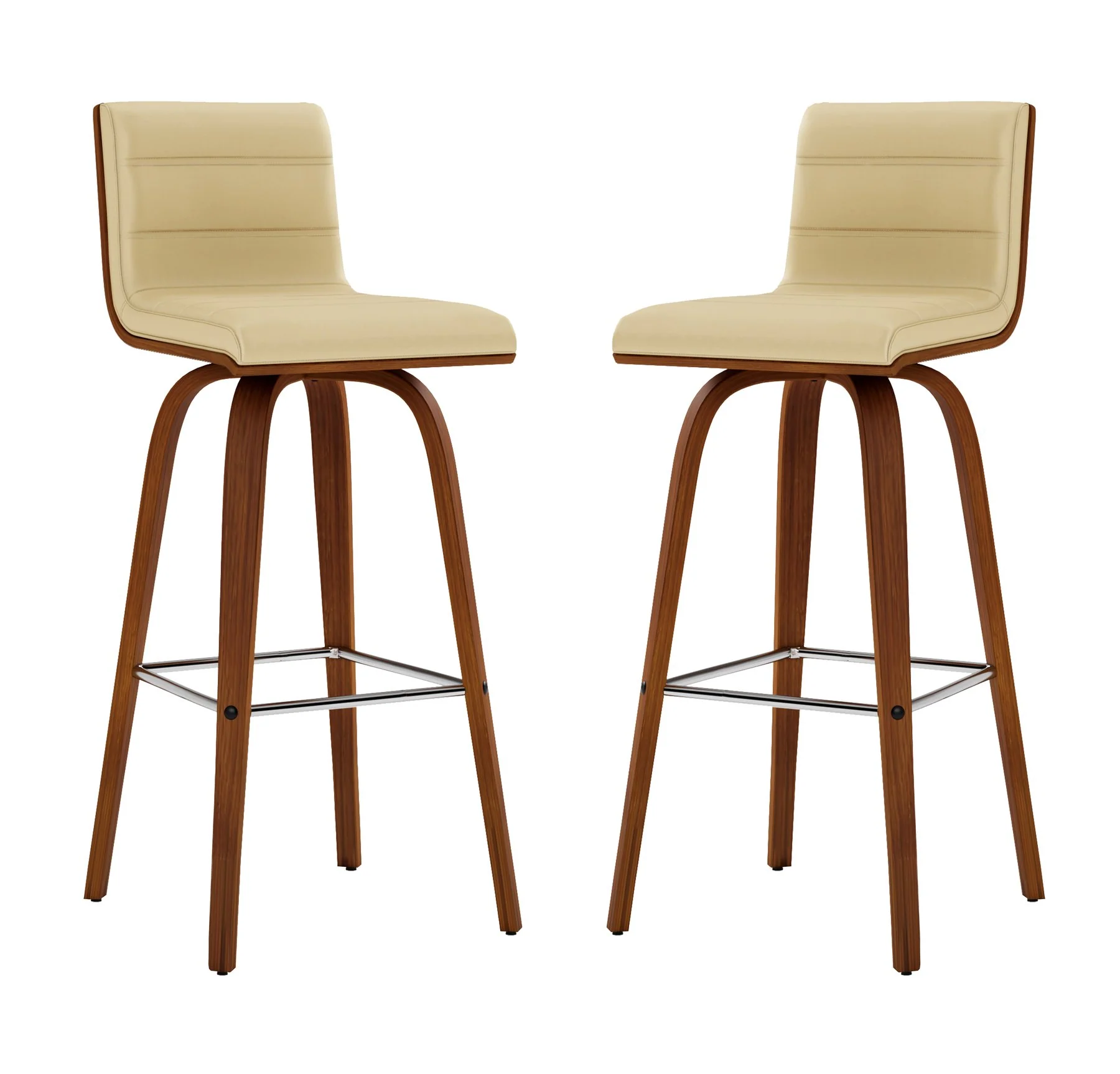 Vienna 30" Swivel Bar Stool in Walnut Wood Finish with Cream Faux Leather - Image 8