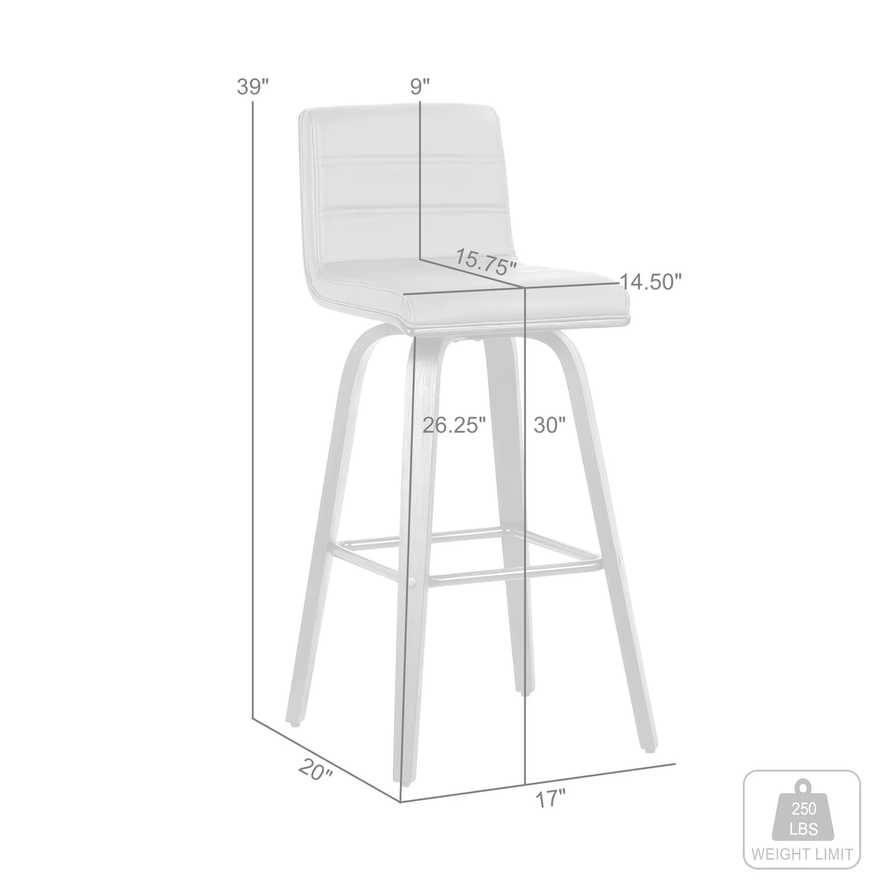 Vienna 30" Swivel Bar Stool in Walnut Wood Finish with Gray Faux Leather - Image 10