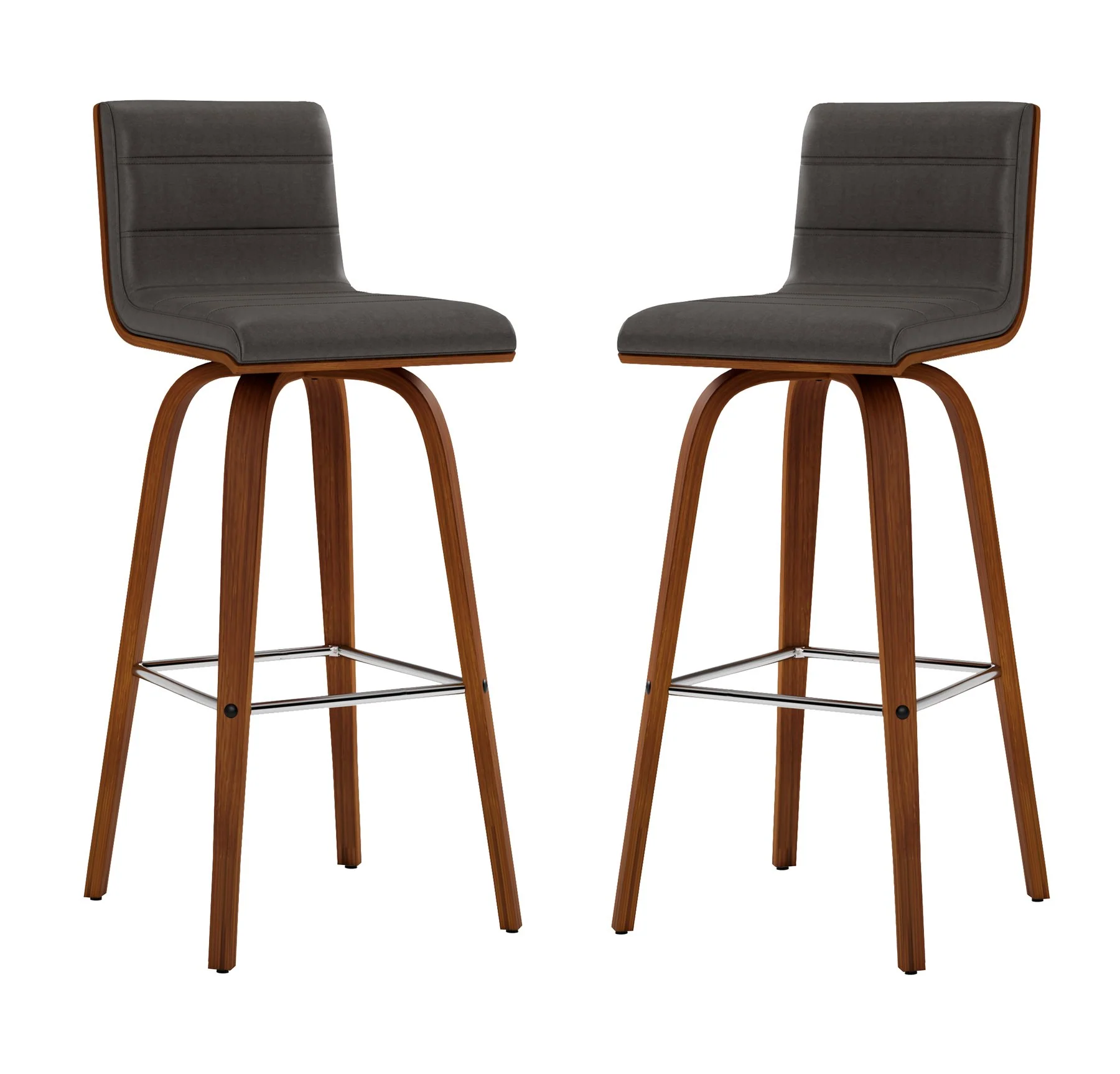 Vienna 30" Swivel Bar Stool in Walnut Wood Finish with Gray Faux Leather - Image 8