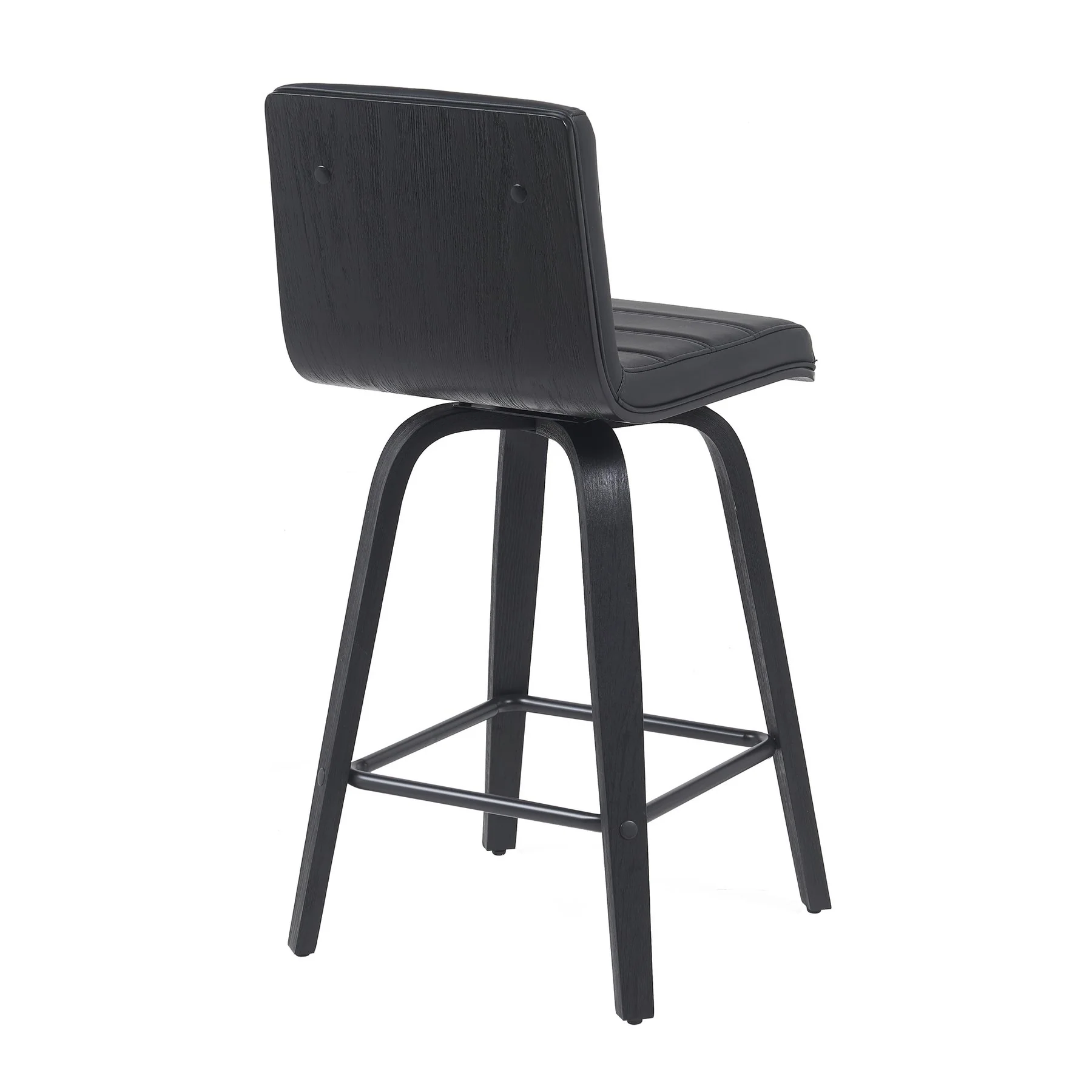Vienna Modern Counter Height Swivel Bar Stool with Black Faux Leather Seat and Black Brushed Wood Frame - Image 3