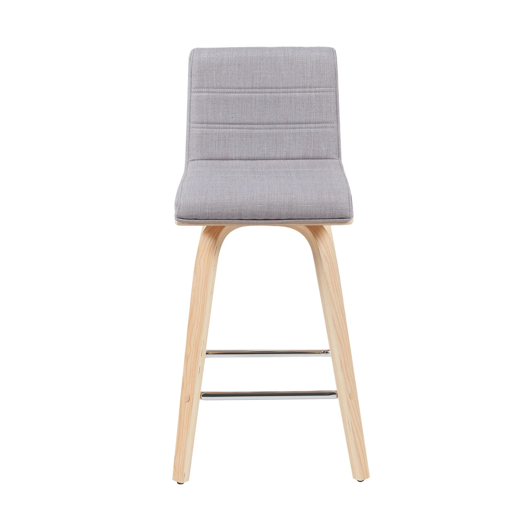 Vienna Modern Counter Height Swivel Bar Stool with Grey Upholstered Seat and Patterned Oak Wood Frame - Image 2
