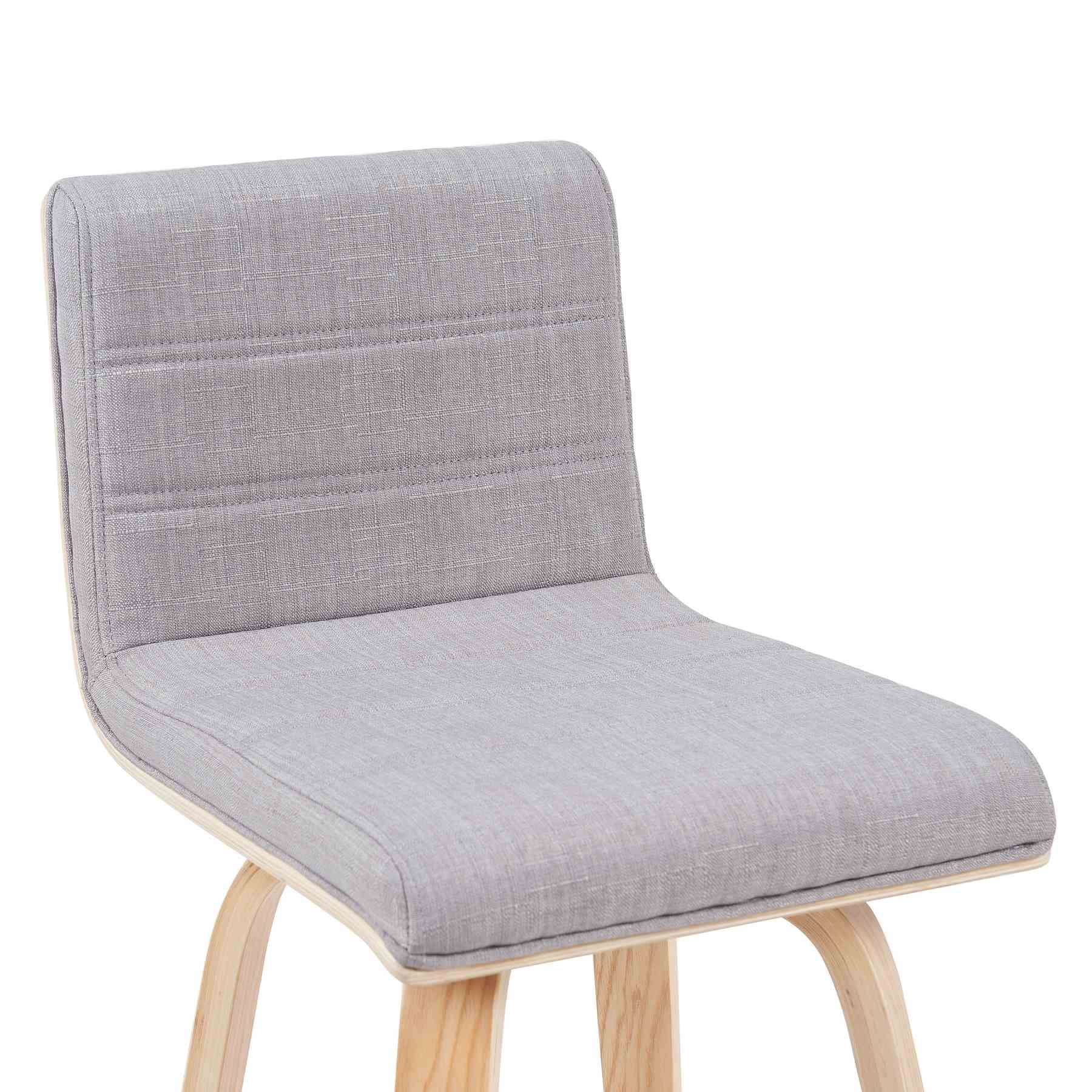 Vienna Modern Counter Height Swivel Bar Stool with Grey Upholstered Seat and Patterned Oak Wood Frame - Image 4