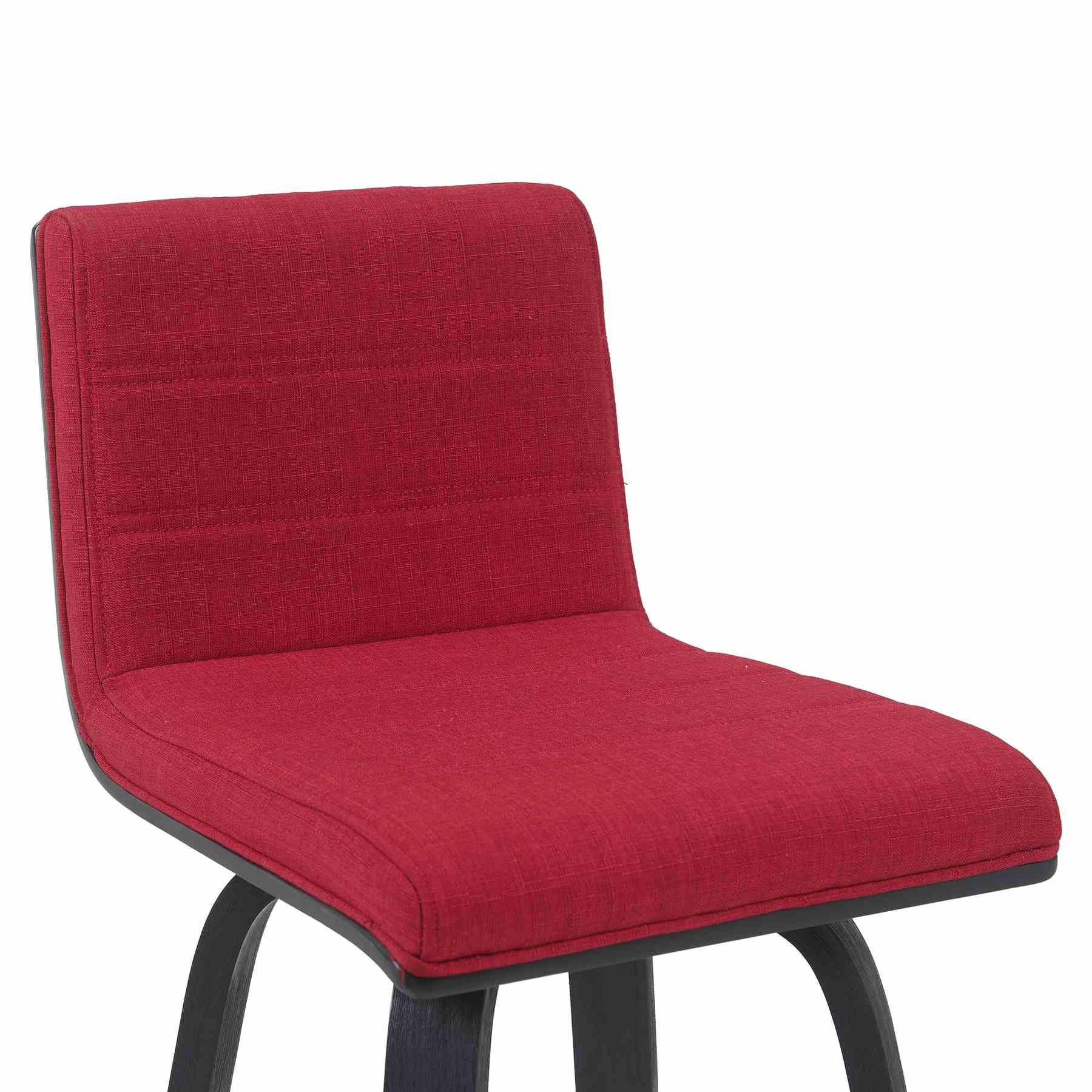 Vienna Modern Counter Height Swivel Bar Stool with Red Upholstered Seat and Brushed Wood Frame - Image 4
