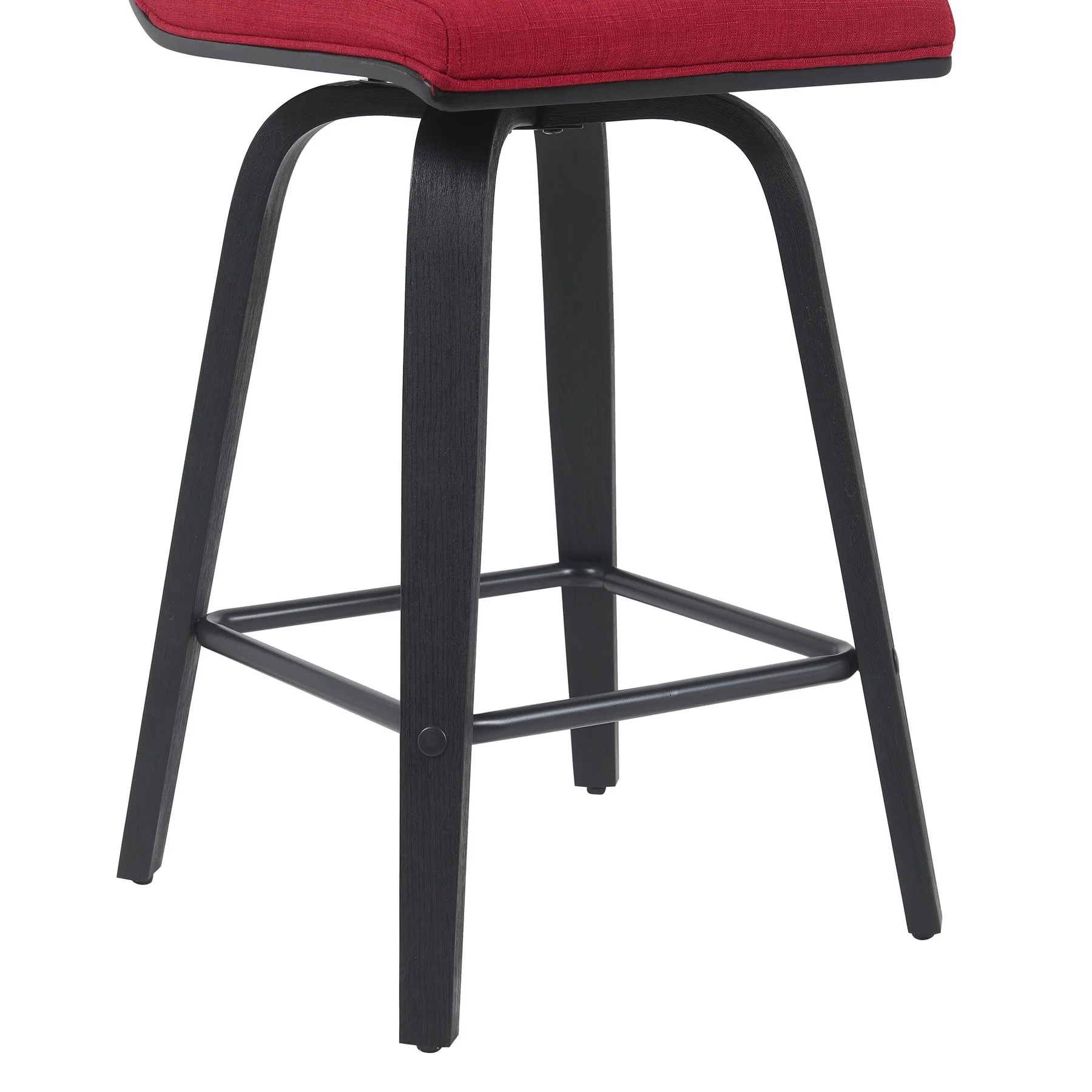 Vienna Modern Counter Height Swivel Bar Stool with Red Upholstered Seat and Brushed Wood Frame - Image 6
