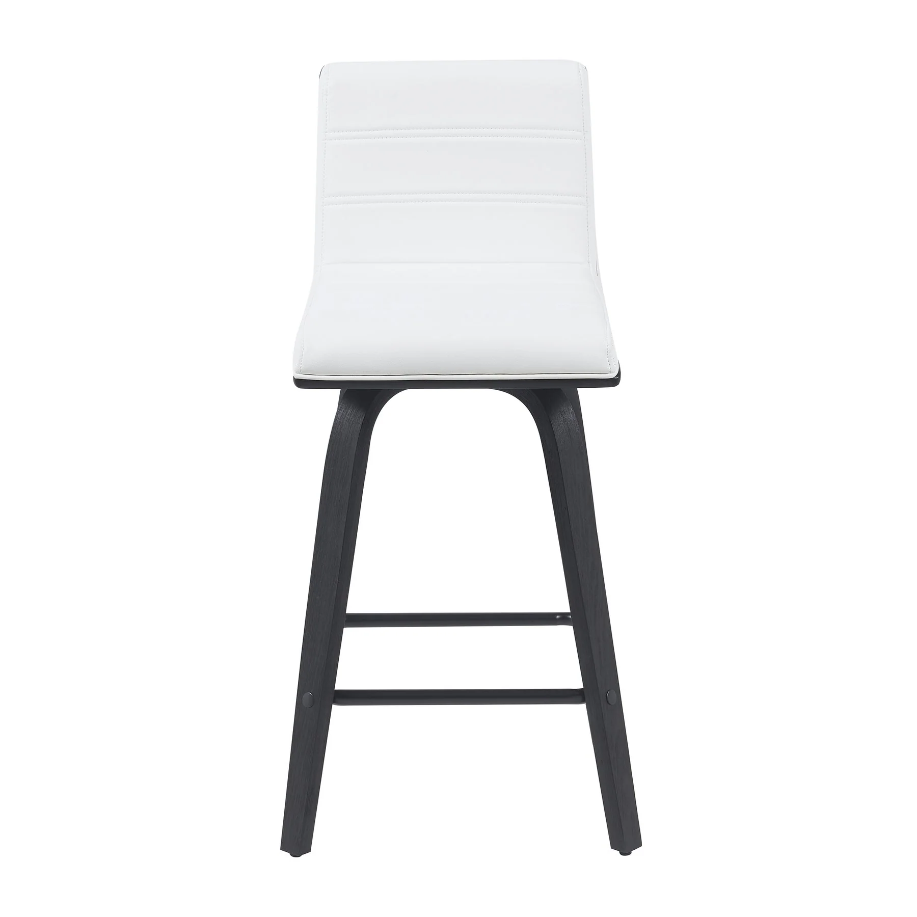 Vienna Modern Counter Height Swivel Bar Stool with Snow White Faux Leather Seat and Black Brushed Wood Frame - Image 2