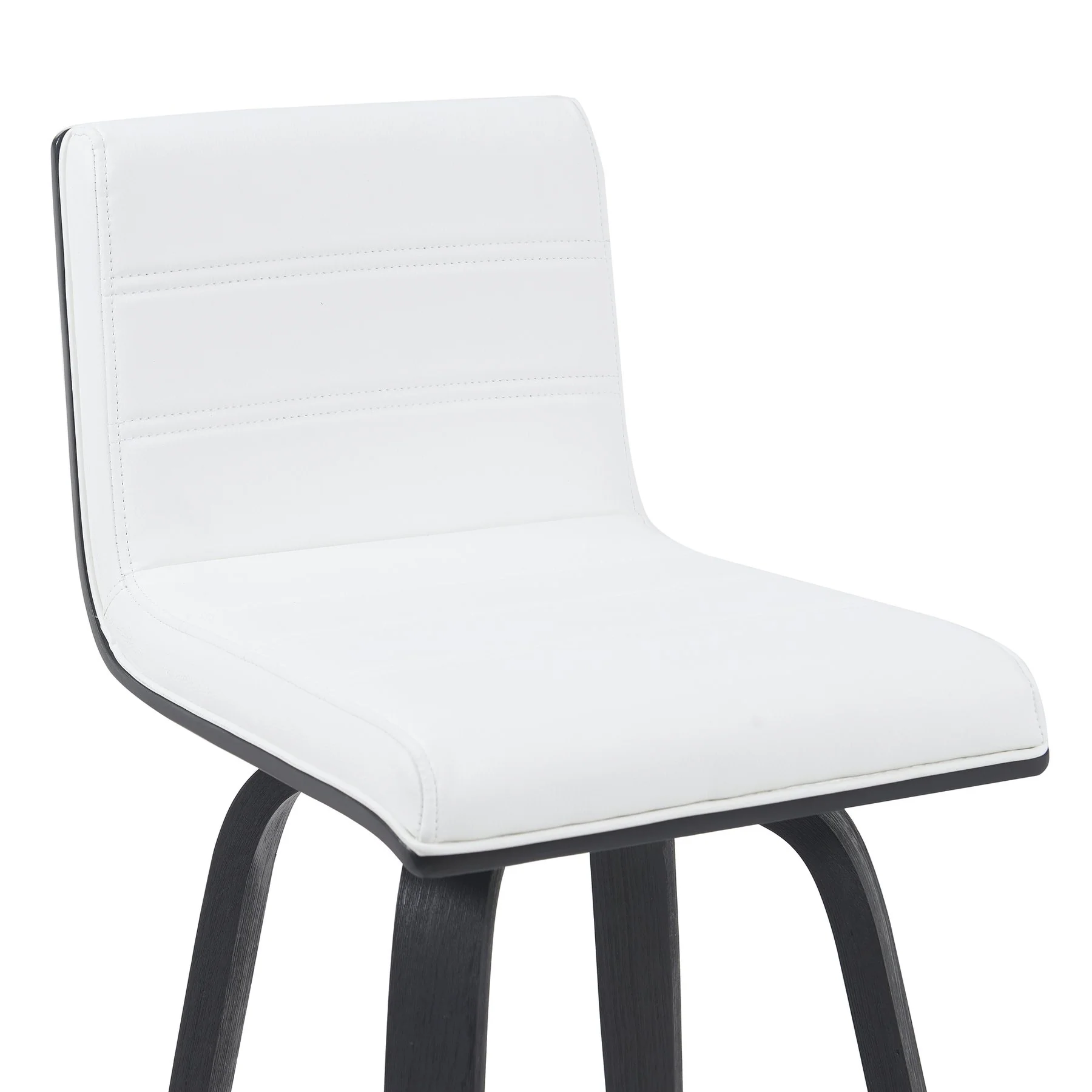 Vienna Modern Counter Height Swivel Bar Stool with Snow White Faux Leather Seat and Black Brushed Wood Frame - Image 4