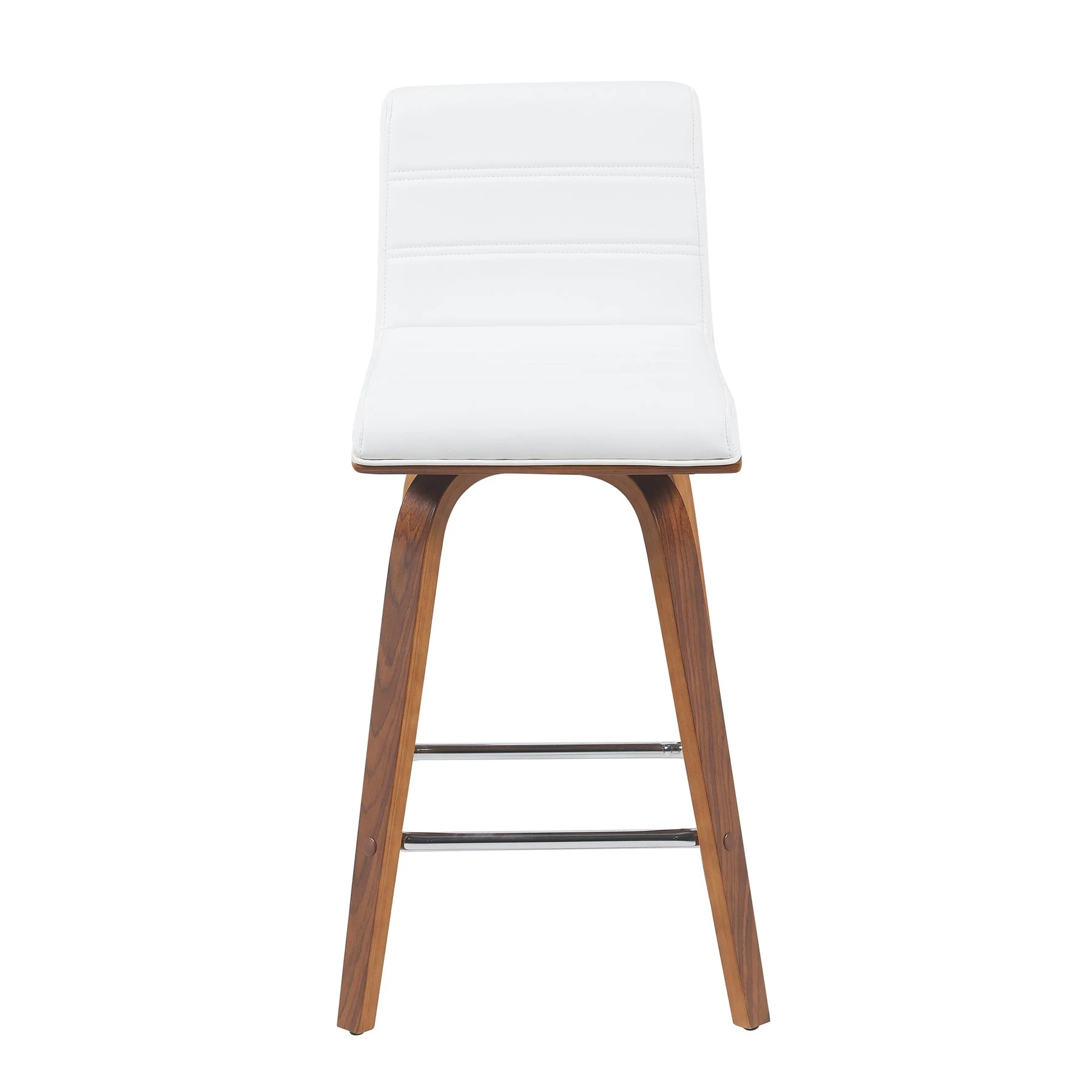 Vienna Modern Counter Height Swivel Bar Stool with Snow White Faux Leather Seat and Walnut Finished Wood Frame - Image 2