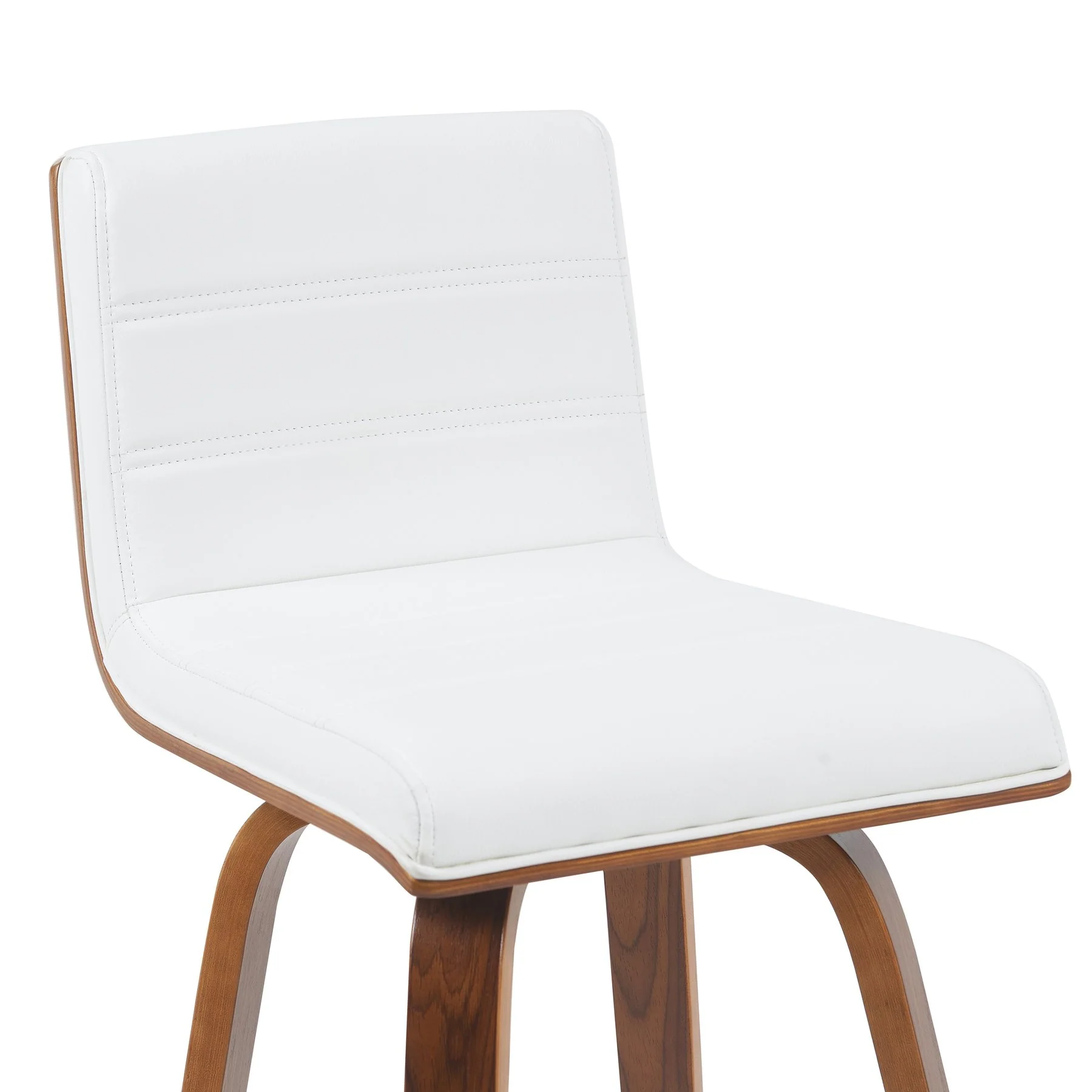 Vienna Modern Counter Height Swivel Bar Stool with Snow White Faux Leather Seat and Walnut Finished Wood Frame - Image 4
