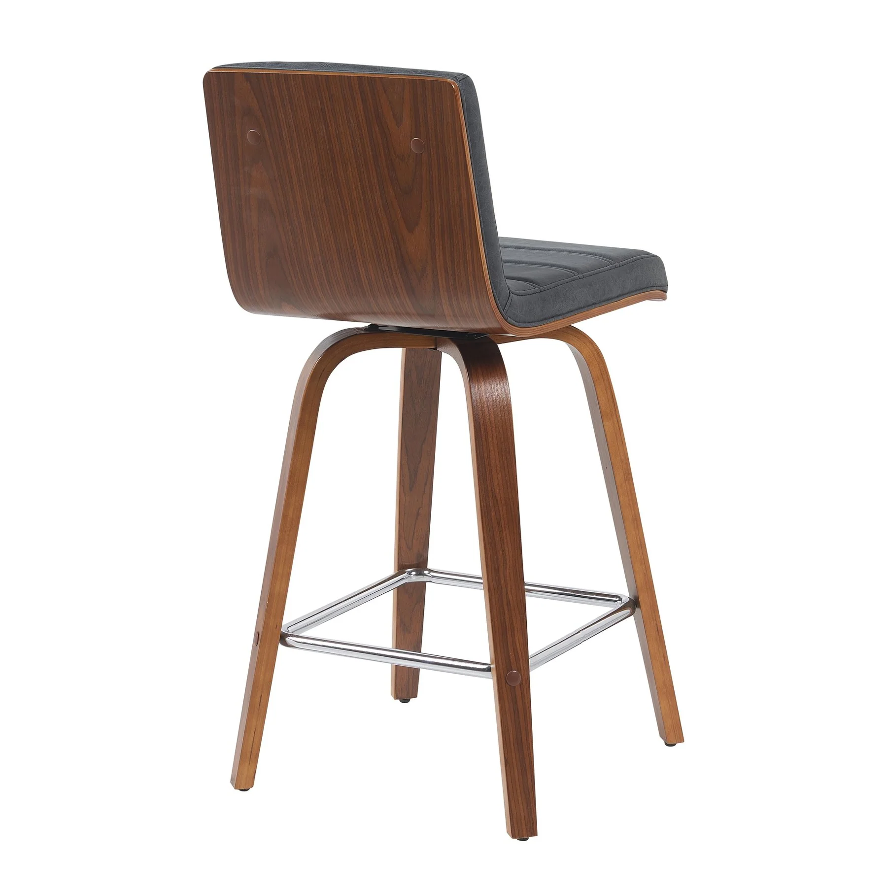 Vienna Modern Counter Height Swivel Bar Stool with Vintage Black Upholstered Seat and Walnut Finished Wood Frame - Image 3