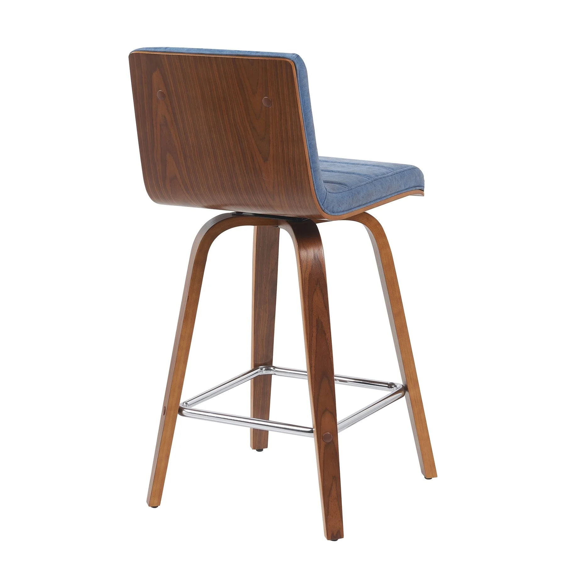 Vienna Modern Counter Height Swivel Bar Stool with Vintage Blue Upholstered Seat and Walnut Finished Wood Frame - Image 3