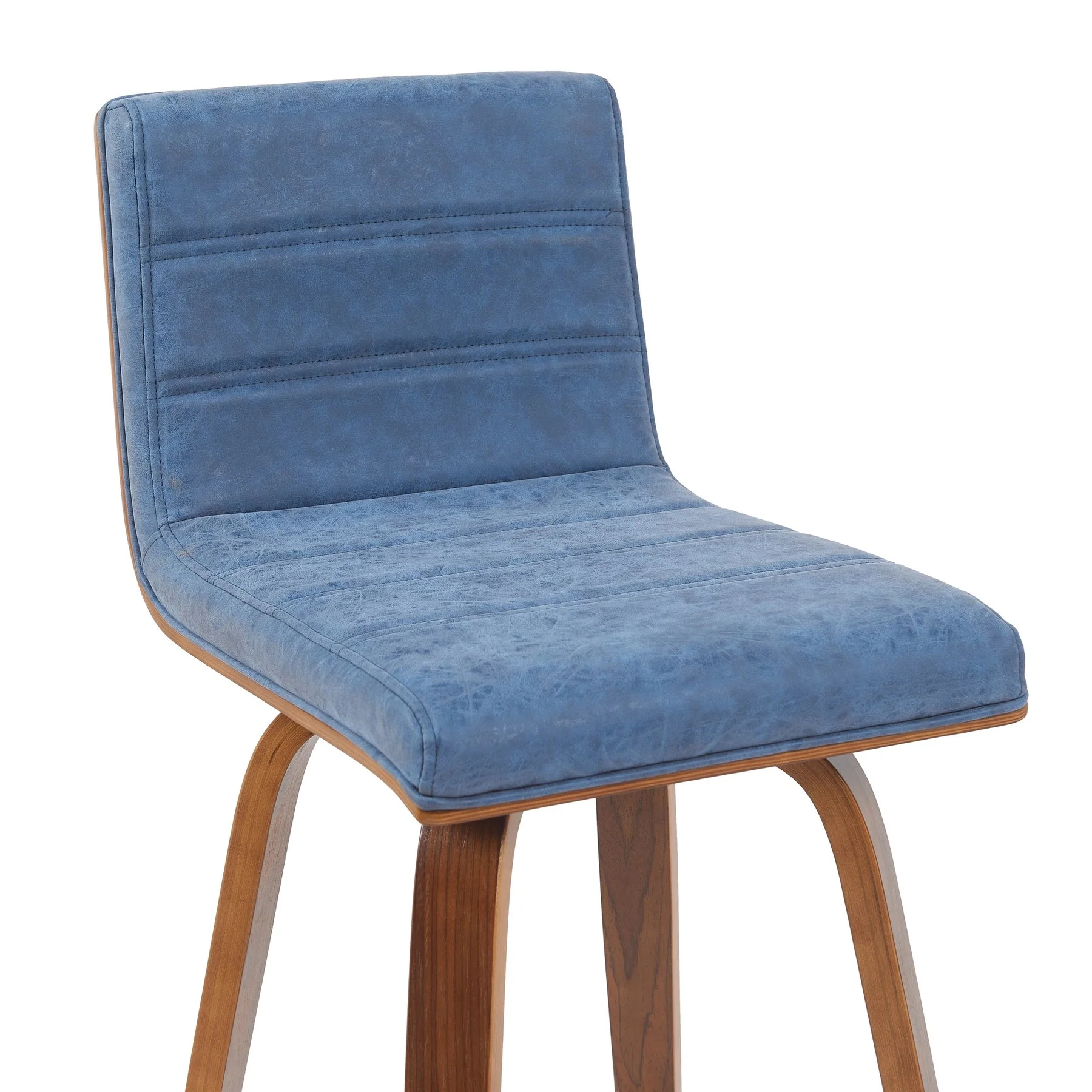 Vienna Modern Counter Height Swivel Bar Stool with Vintage Blue Upholstered Seat and Walnut Finished Wood Frame - Image 4
