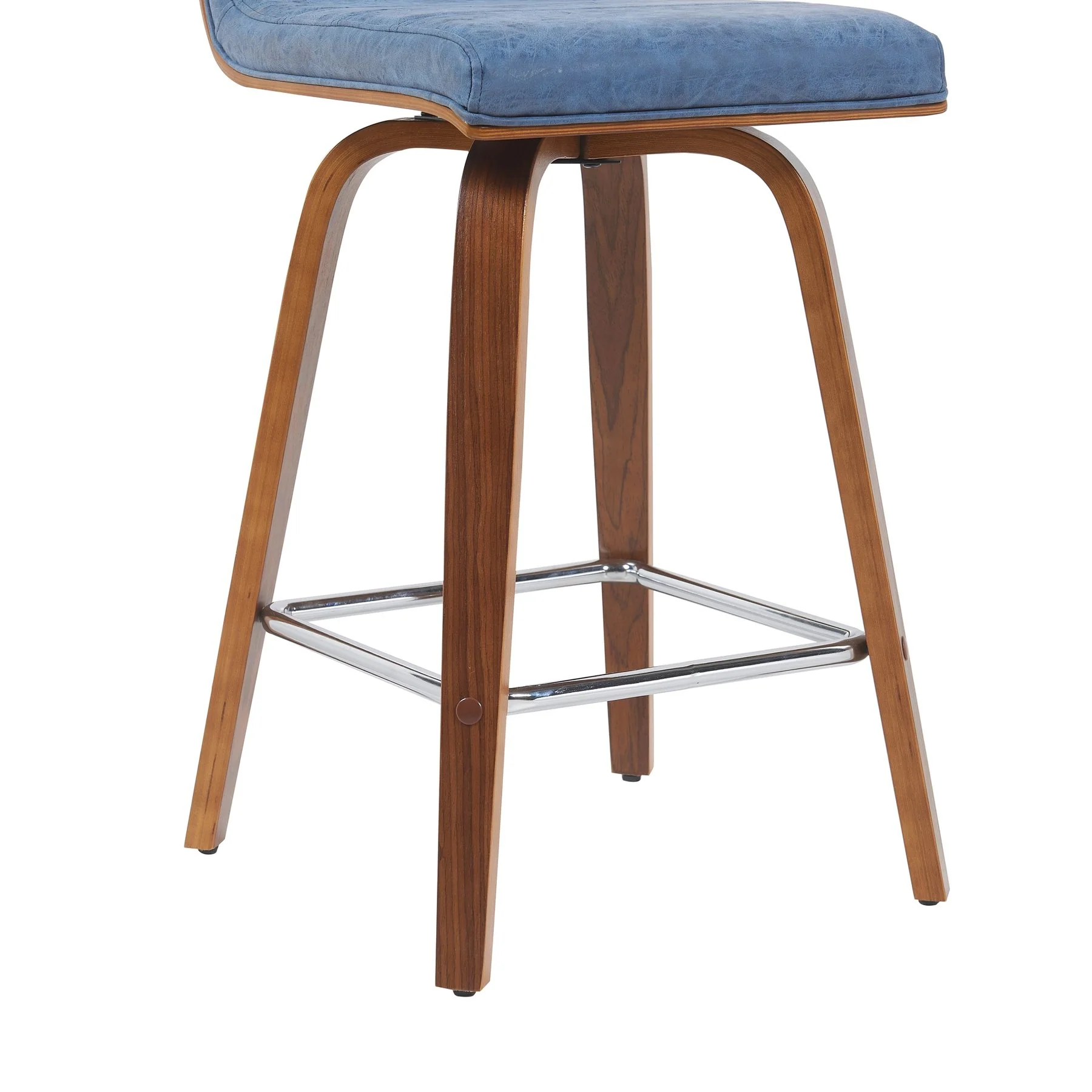 Vienna Modern Counter Height Swivel Bar Stool with Vintage Blue Upholstered Seat and Walnut Finished Wood Frame - Image 6