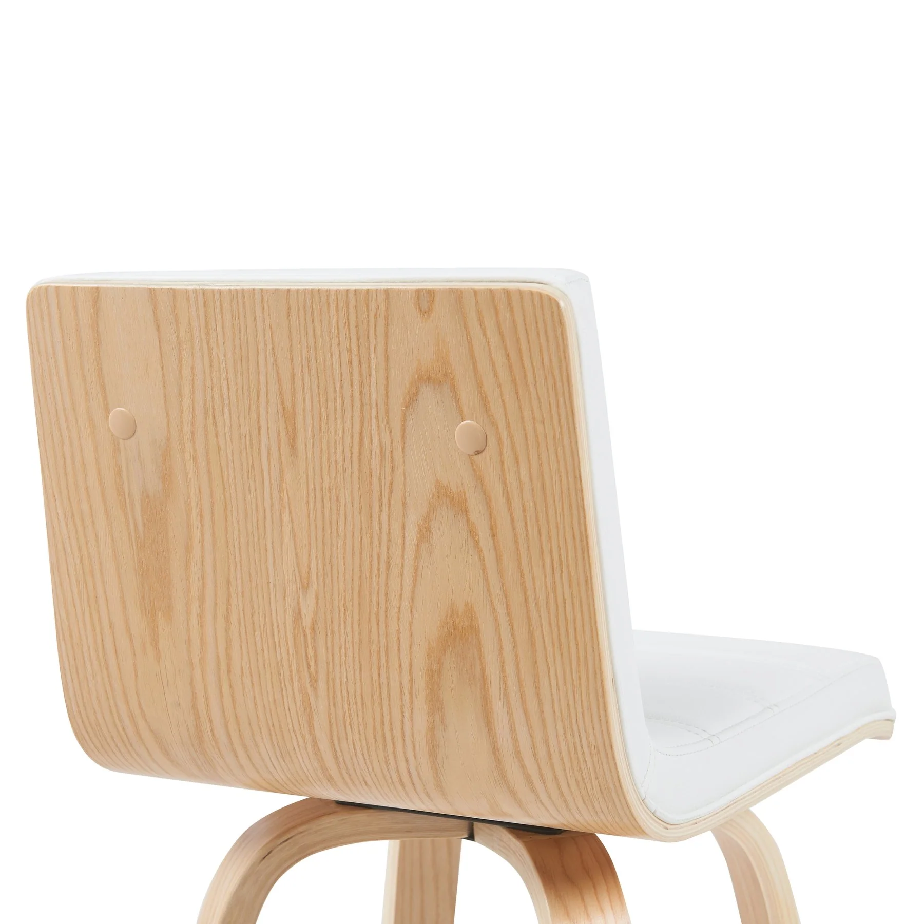 Vienna Modern Counter Height Swivel Bar Stool with White Faux Leather Seat and Patterned Oak Wood Frame - Image 5
