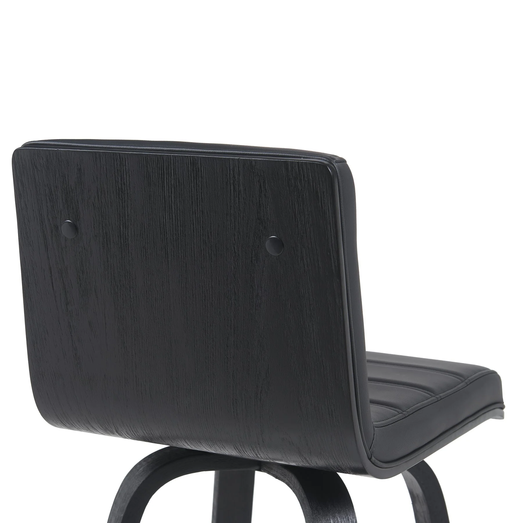 Vienna Modern Swivel Bar Height Stool with Black Faux Leather Seat and Black Brushed Wood Frame - Image 5