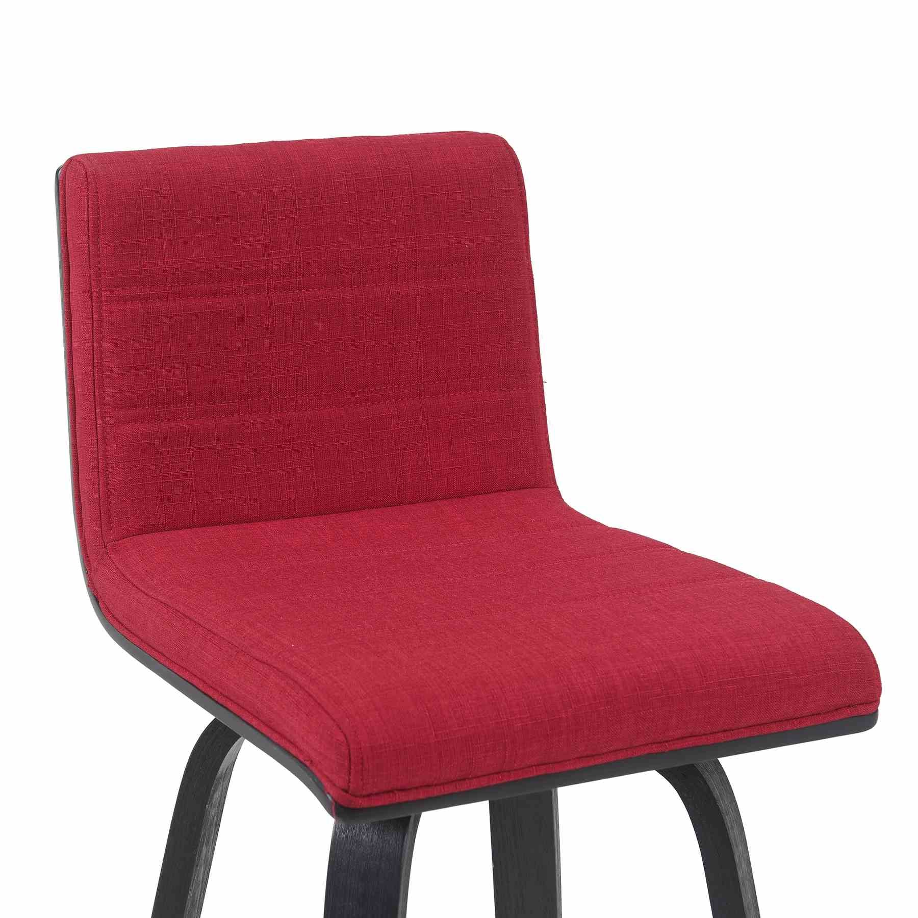 Vienna Modern Swivel Bar Height Stool with Red Upholstered Seat and Brushed Wood Frame - Image 4