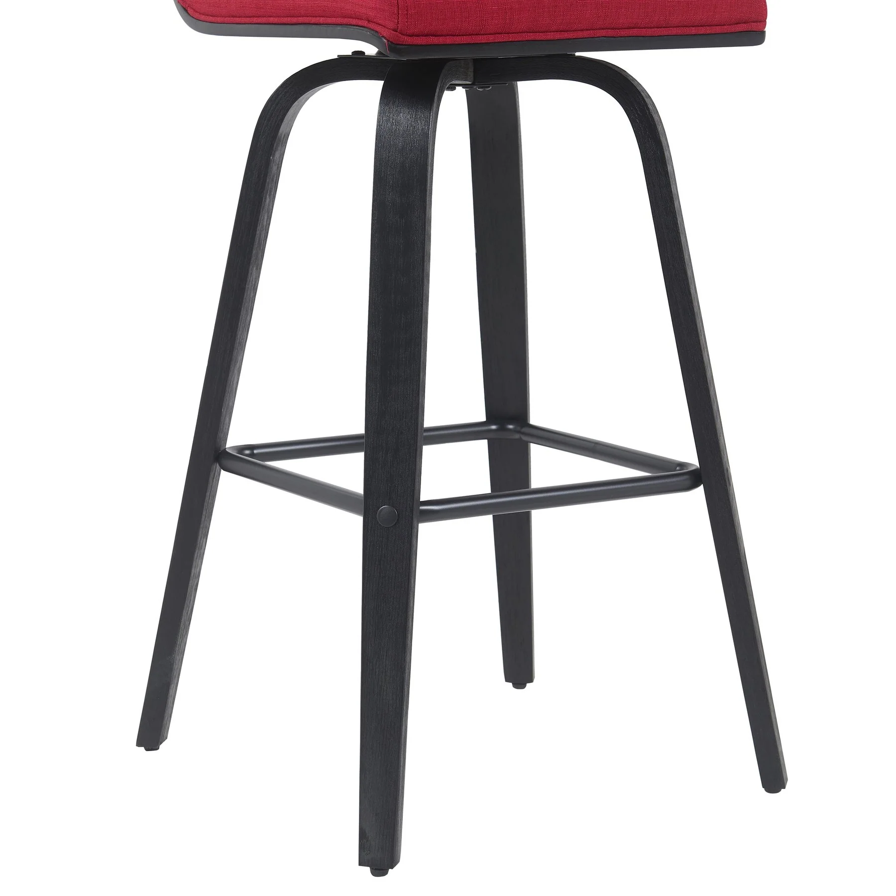 Vienna Modern Swivel Bar Height Stool with Red Upholstered Seat and Brushed Wood Frame - Image 6