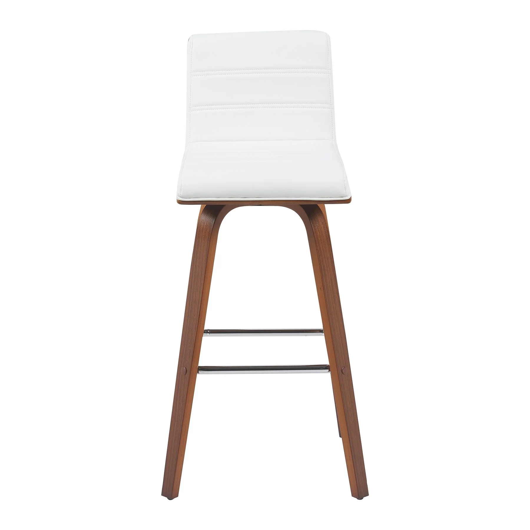 Vienna Modern Swivel Bar Height Stool with Snow White Faux Leather Seat and Walnut Finished Wood Frame - Image 2