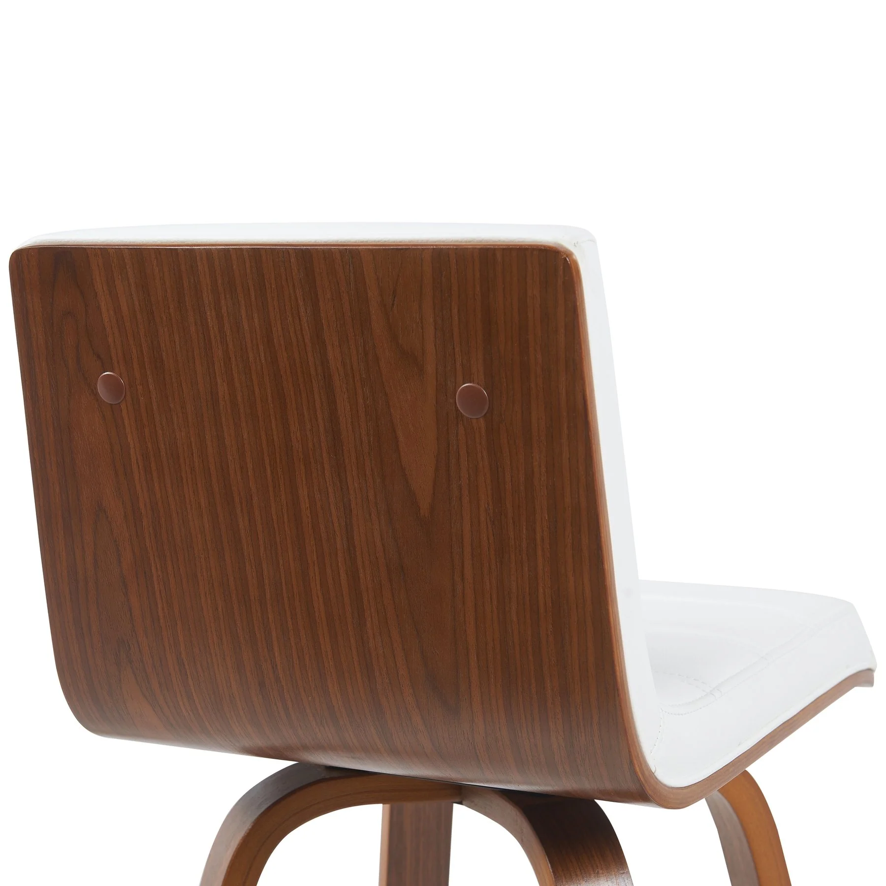 Vienna Modern Swivel Bar Height Stool with Snow White Faux Leather Seat and Walnut Finished Wood Frame - Image 5