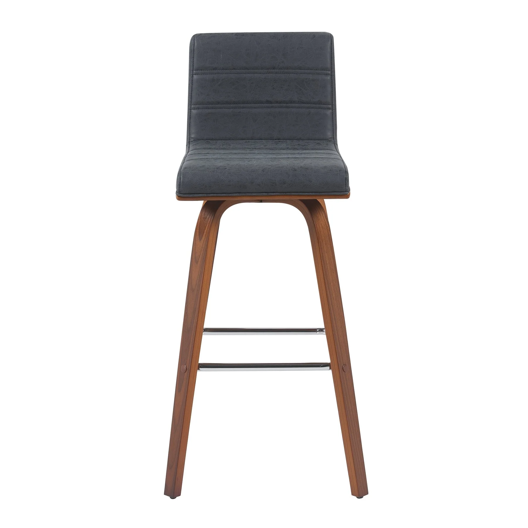 Vienna Modern Swivel Bar Height Stool with Vintage Black Upholstered Seat and Walnut Finished Wood Frame - Image 2