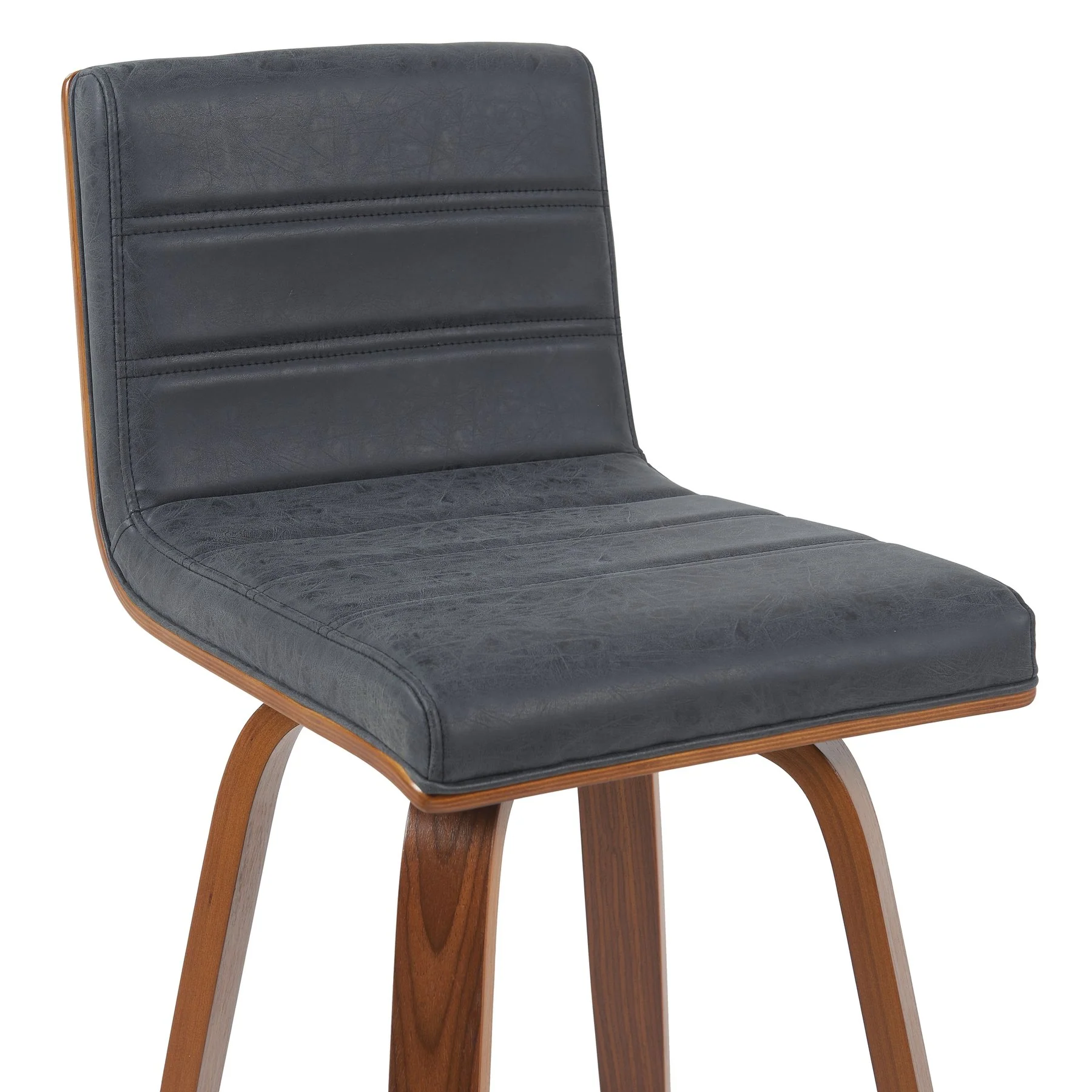 Vienna Modern Swivel Bar Height Stool with Vintage Black Upholstered Seat and Walnut Finished Wood Frame - Image 4