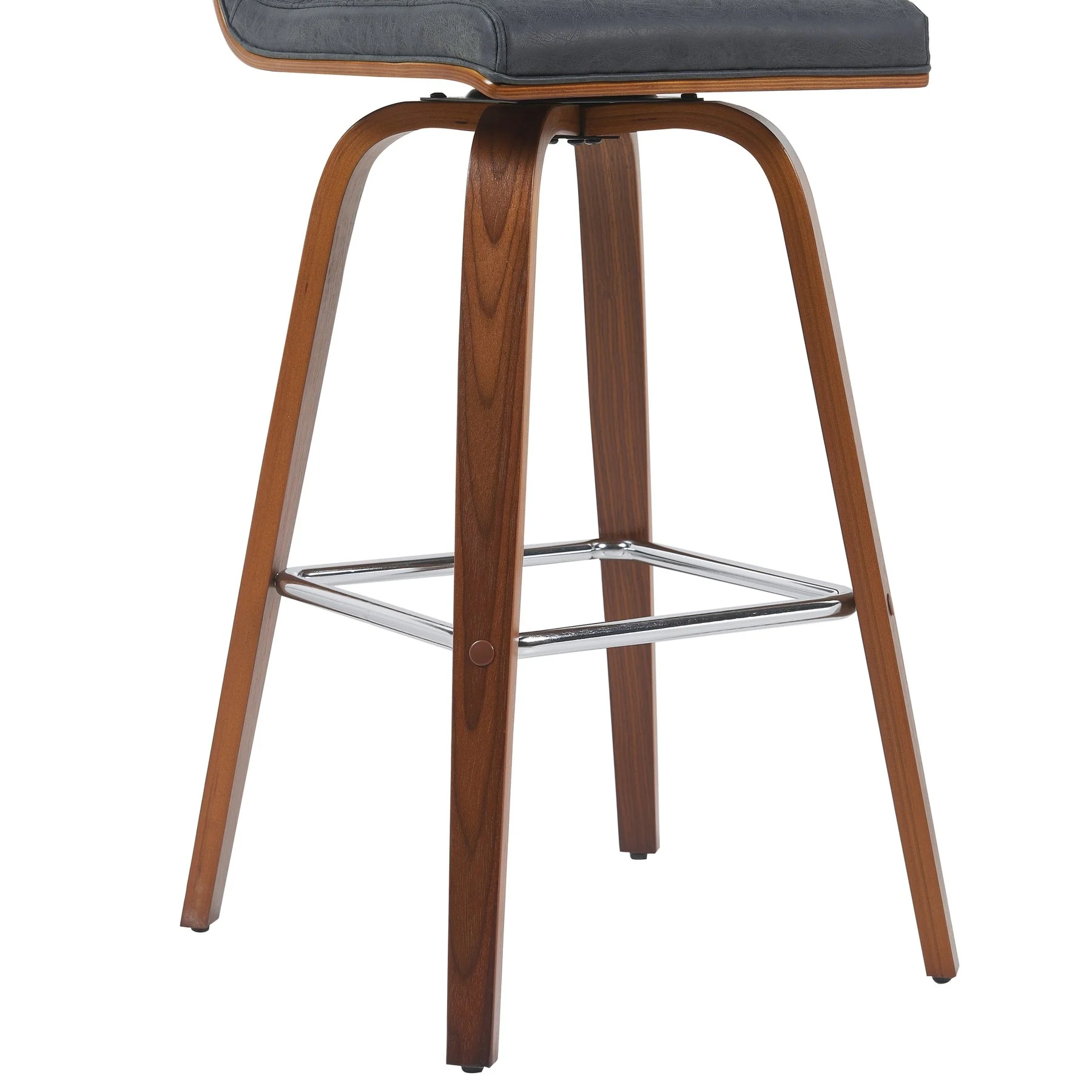 Vienna Modern Swivel Bar Height Stool with Vintage Black Upholstered Seat and Walnut Finished Wood Frame - Image 6
