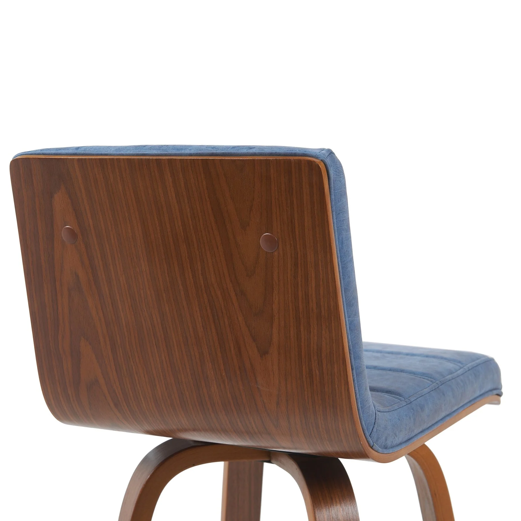Vienna Modern Swivel Bar Height Stool with Vintage Blue Upholstered Seat and Walnut Finished Wood Frame - Image 5