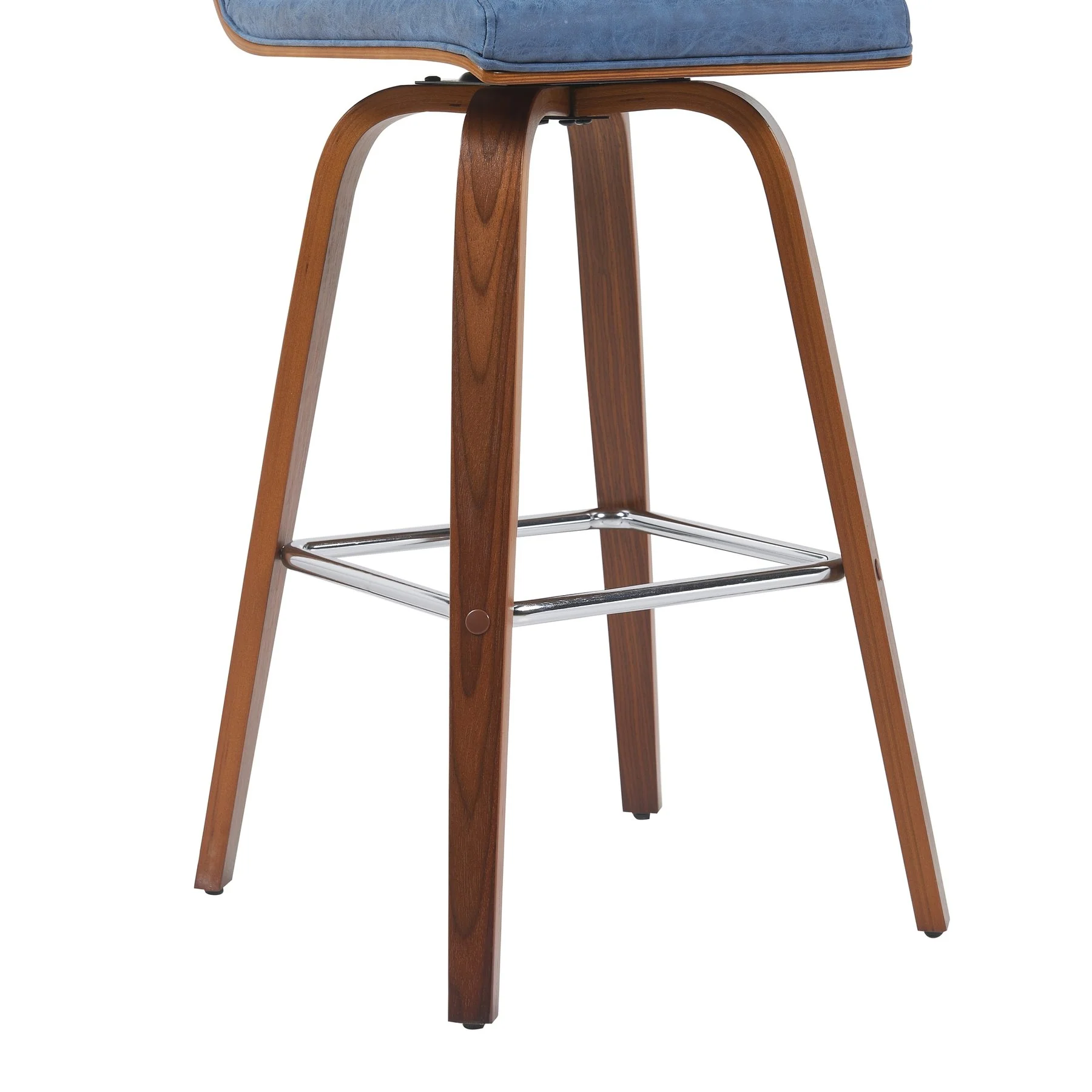 Vienna Modern Swivel Bar Height Stool with Vintage Blue Upholstered Seat and Walnut Finished Wood Frame - Image 6