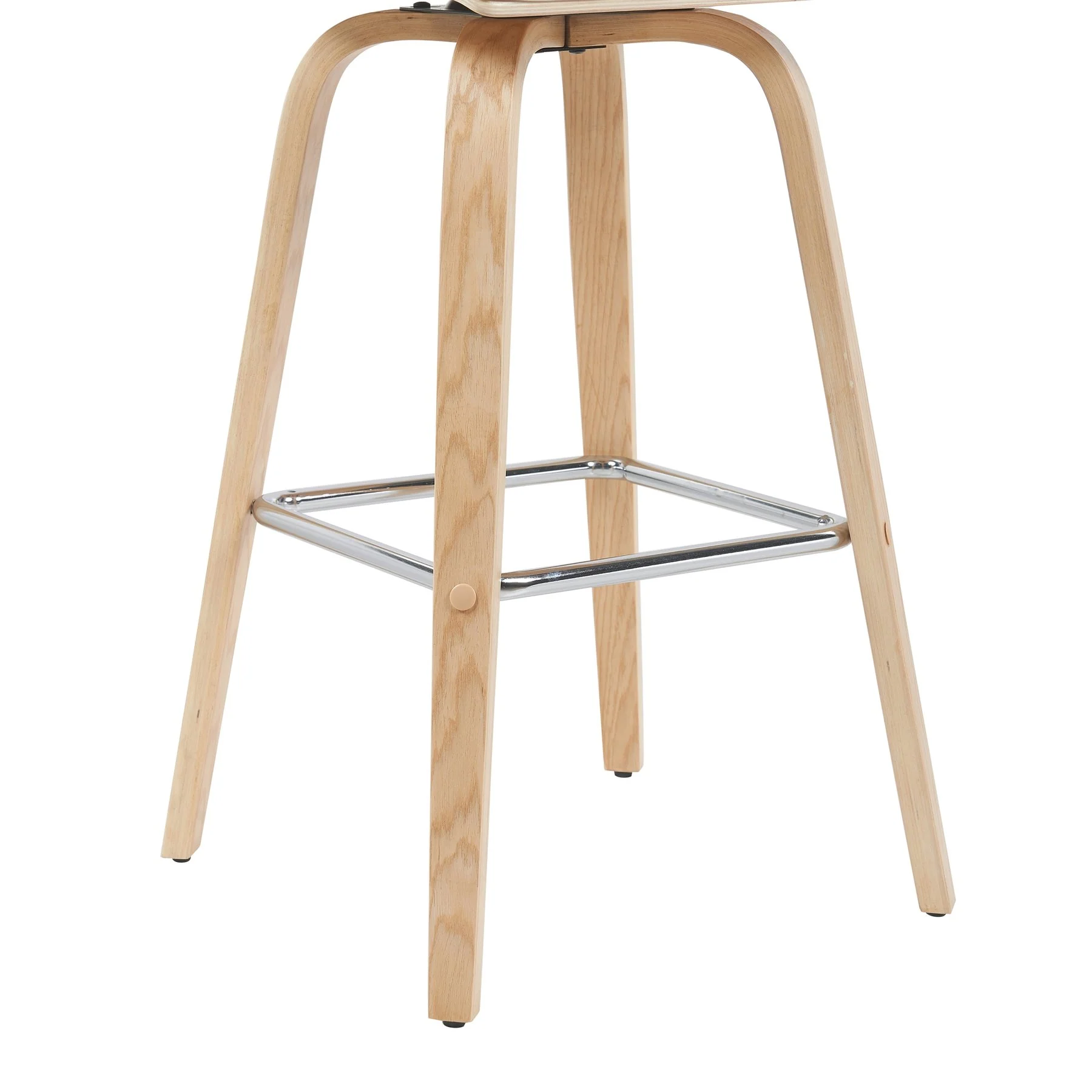 Vienna Modern Swivel Bar Height Stool with White Faux Leather Seat and Patterned Oak Wood Frame - Image 6