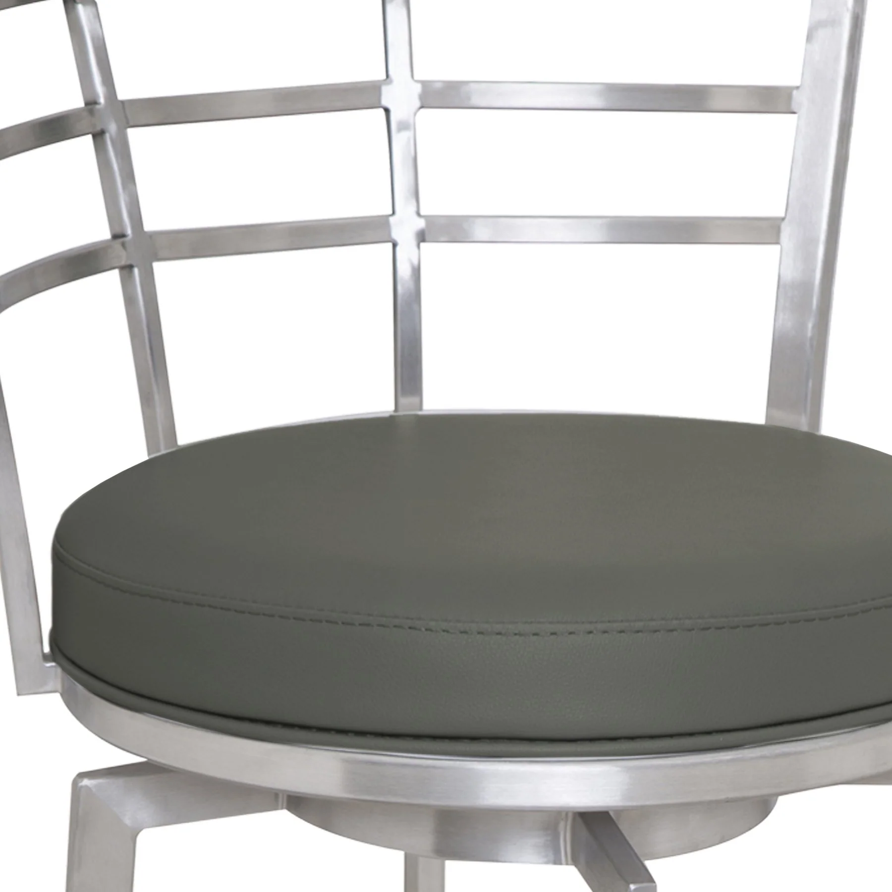 Viper 26" Counter Height Swivel Gray Faux Leather and Brushed Stainless Steel Bar Stool - Image 4