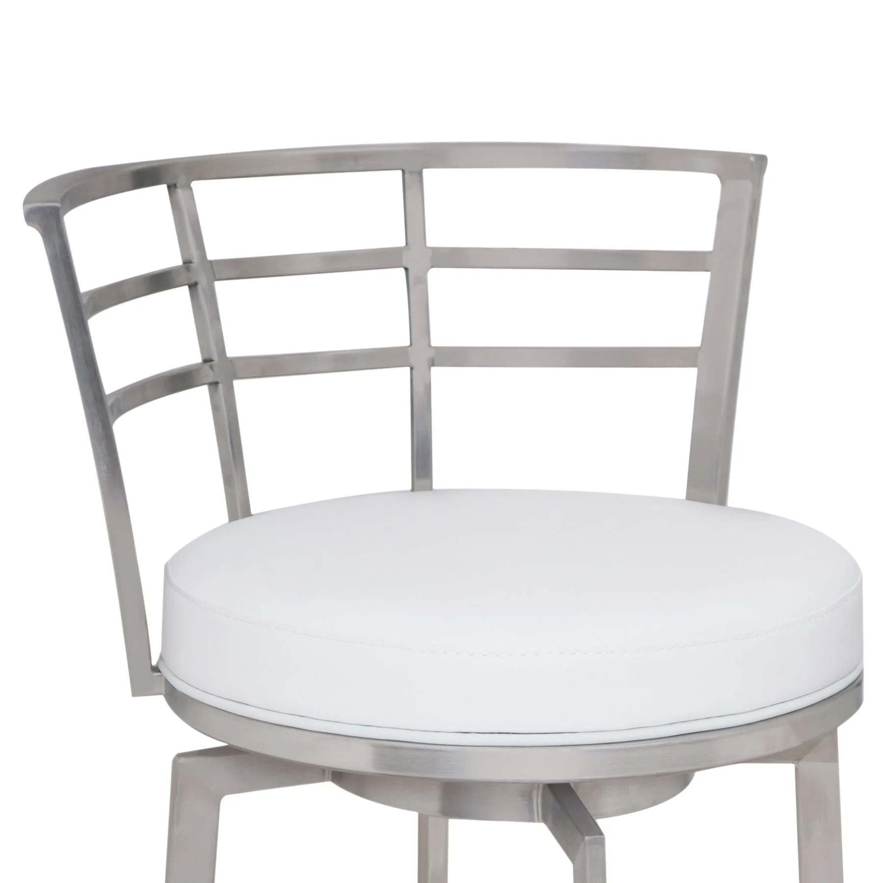 Viper 26" Counter Height Swivel White Faux Leather and Brushed Stainless Steel Bar Stool - Image 2