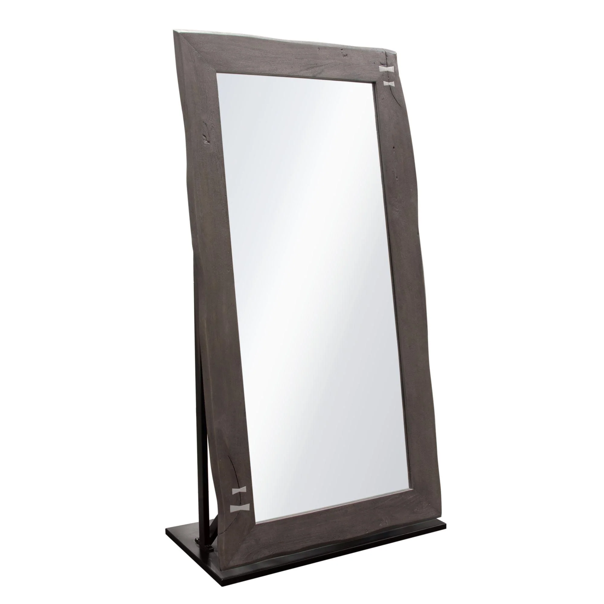 Vista Solid Acacia Wood Mirror w/ Live Edge in Espresso Finish w/ Silver Inlay & Black Self-Supporting Stand by Diamond Sofa - Image 5