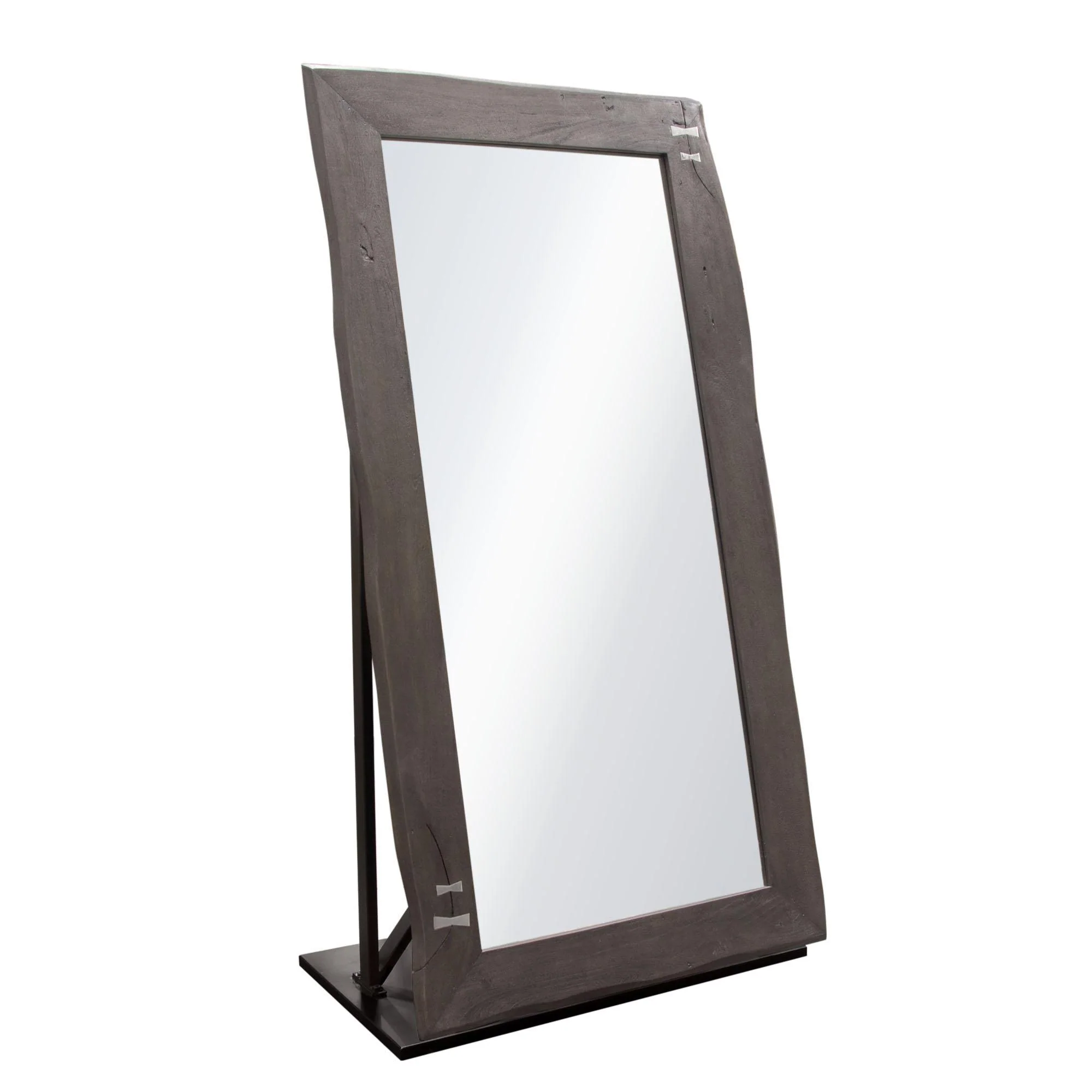 Vista Solid Acacia Wood Mirror w/ Live Edge in Espresso Finish w/ Silver Inlay & Black Self-Supporting Stand by Diamond Sofa - Image 6