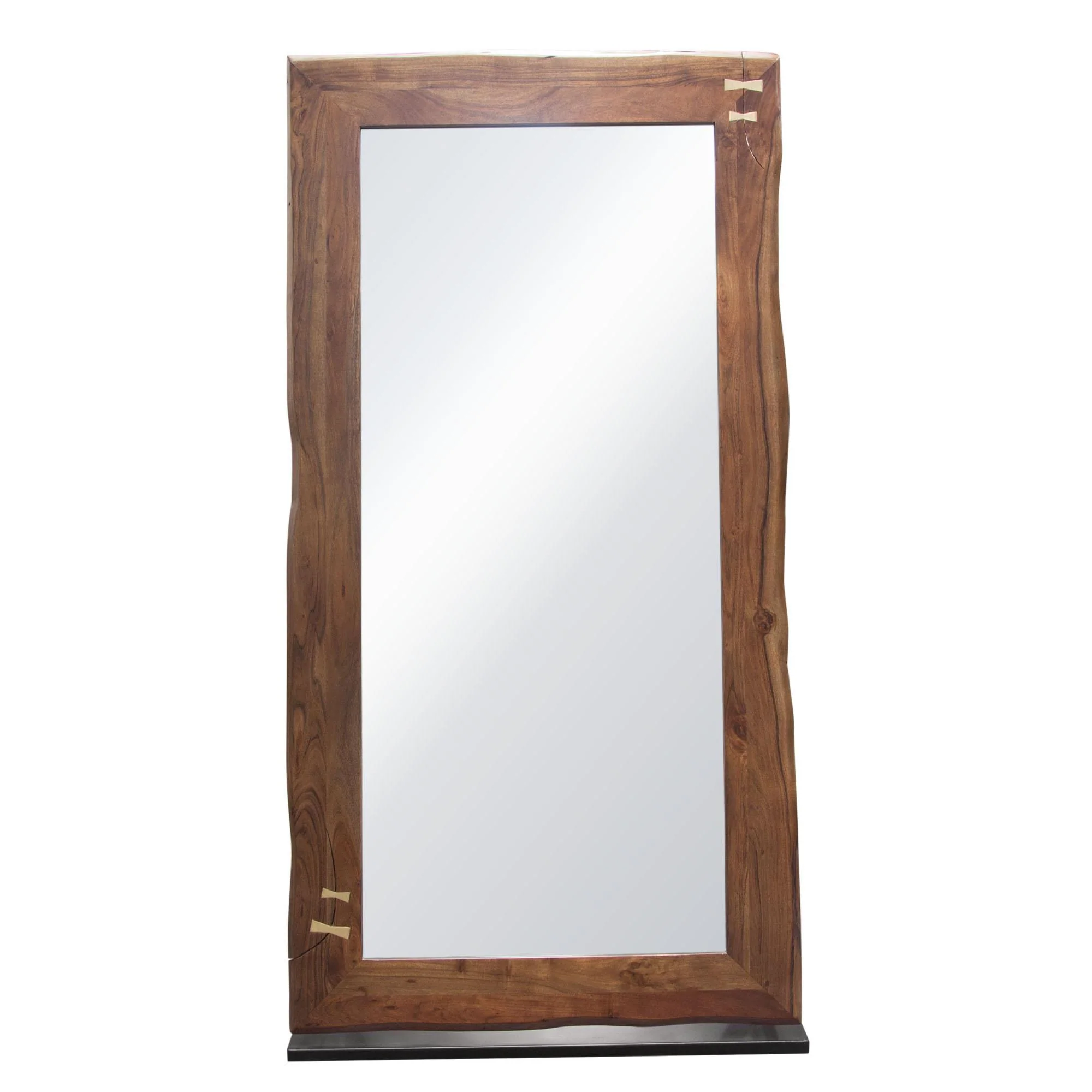 Vista Solid Acacia Wood Mirror w/ Live Edge in Walnut Finish w/ Gold Inlay & Black Self-Supporting Stand by Diamond Sofa - Image 2