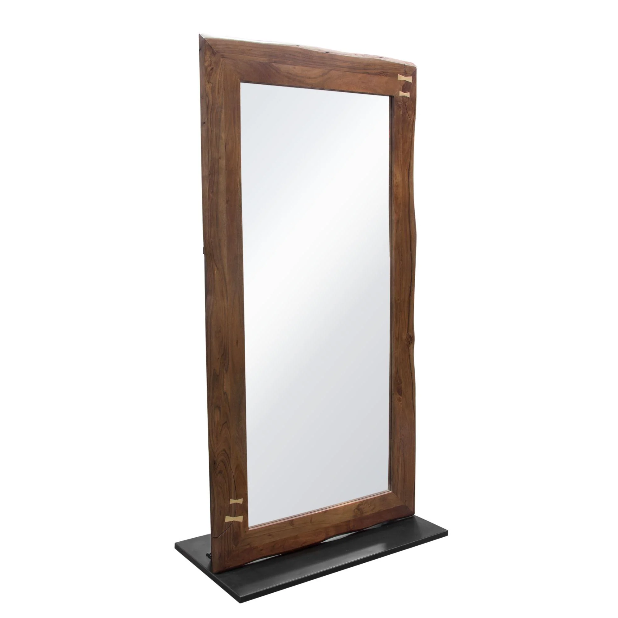 Vista Solid Acacia Wood Mirror w/ Live Edge in Walnut Finish w/ Gold Inlay & Black Self-Supporting Stand by Diamond Sofa - Image 4