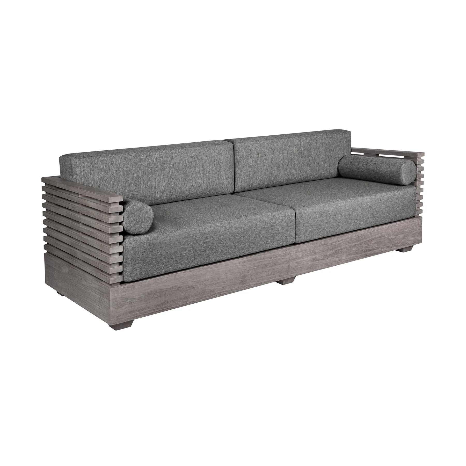 Vivid Outdoor Patio 4 Piece Conversation Set in Gray Eucalyptus Wood with Gray Olefin Cushions - Image 4