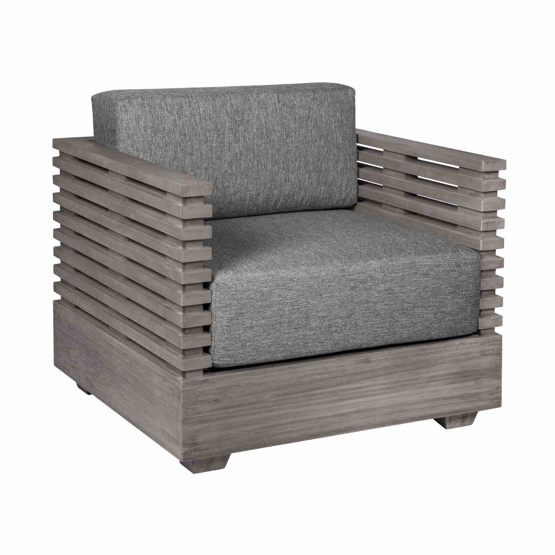 Vivid Outdoor Patio 4 Piece Conversation Set in Gray Eucalyptus Wood with Gray Olefin Cushions - Image 5