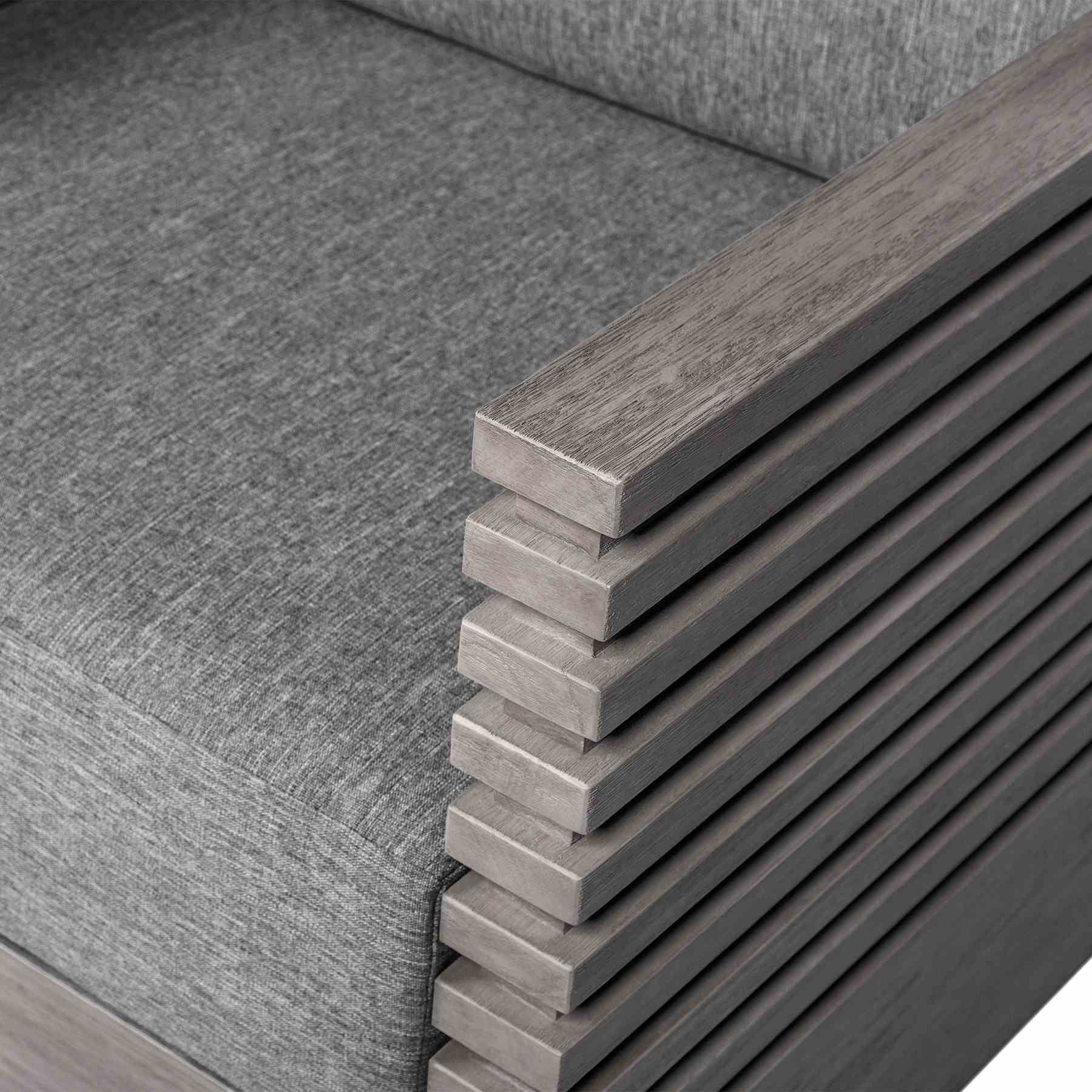 Vivid Outdoor Patio 4 Piece Conversation Set in Gray Eucalyptus Wood with Gray Olefin Cushions - Image 9