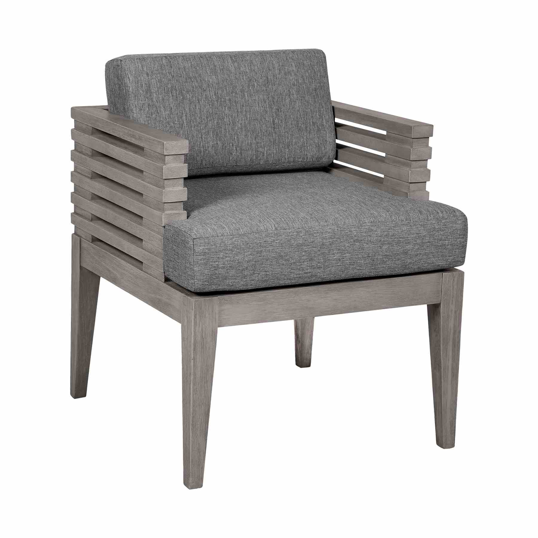 Vivid Outdoor Patio 5 Piece Dining Set in Gray Eucalyptus Wood with Gray Olefin Cushions - Image 3