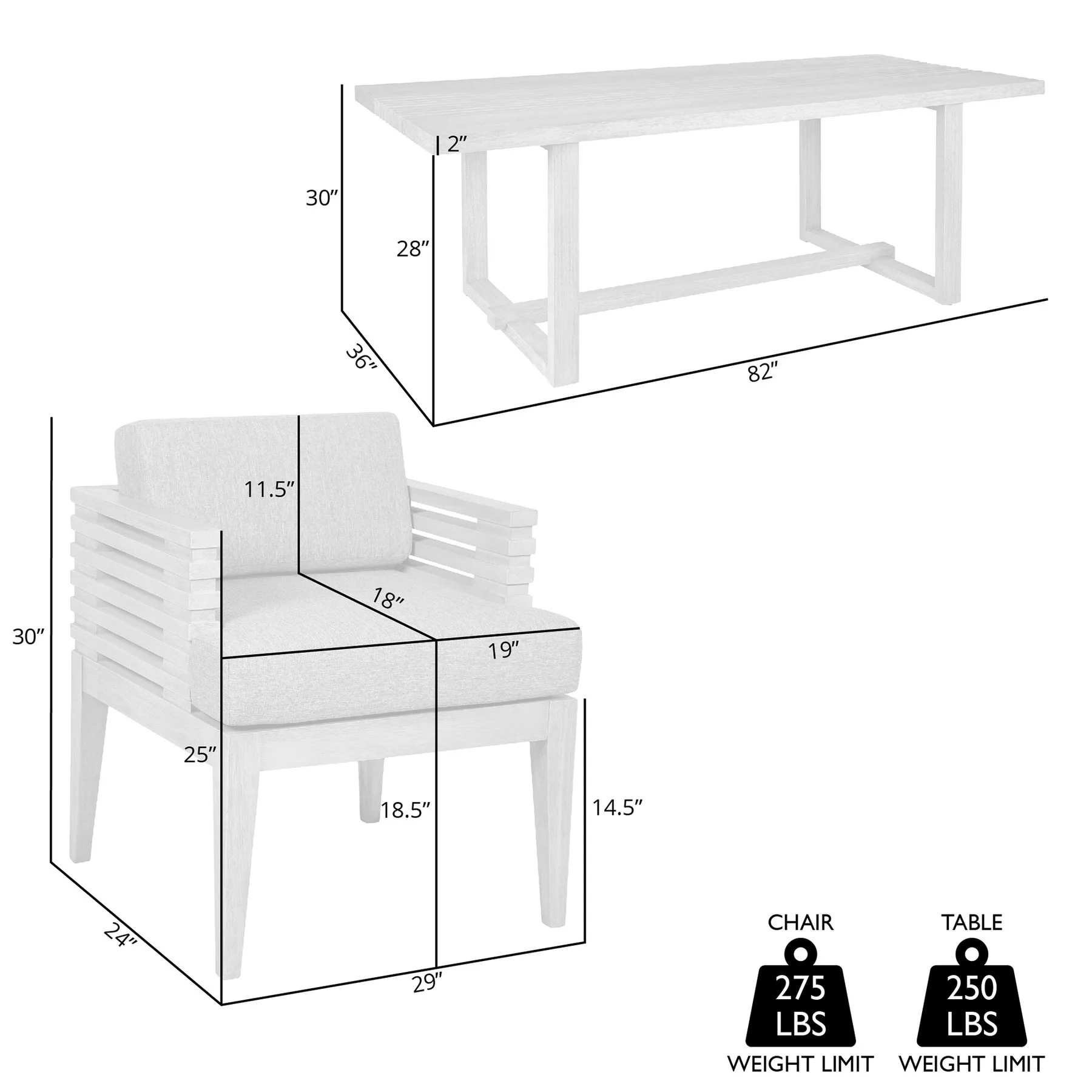 Vivid Outdoor Patio 7 Piece Dining Set in Gray Eucalyptus Wood with Gray Olefin Cushions - Image 11