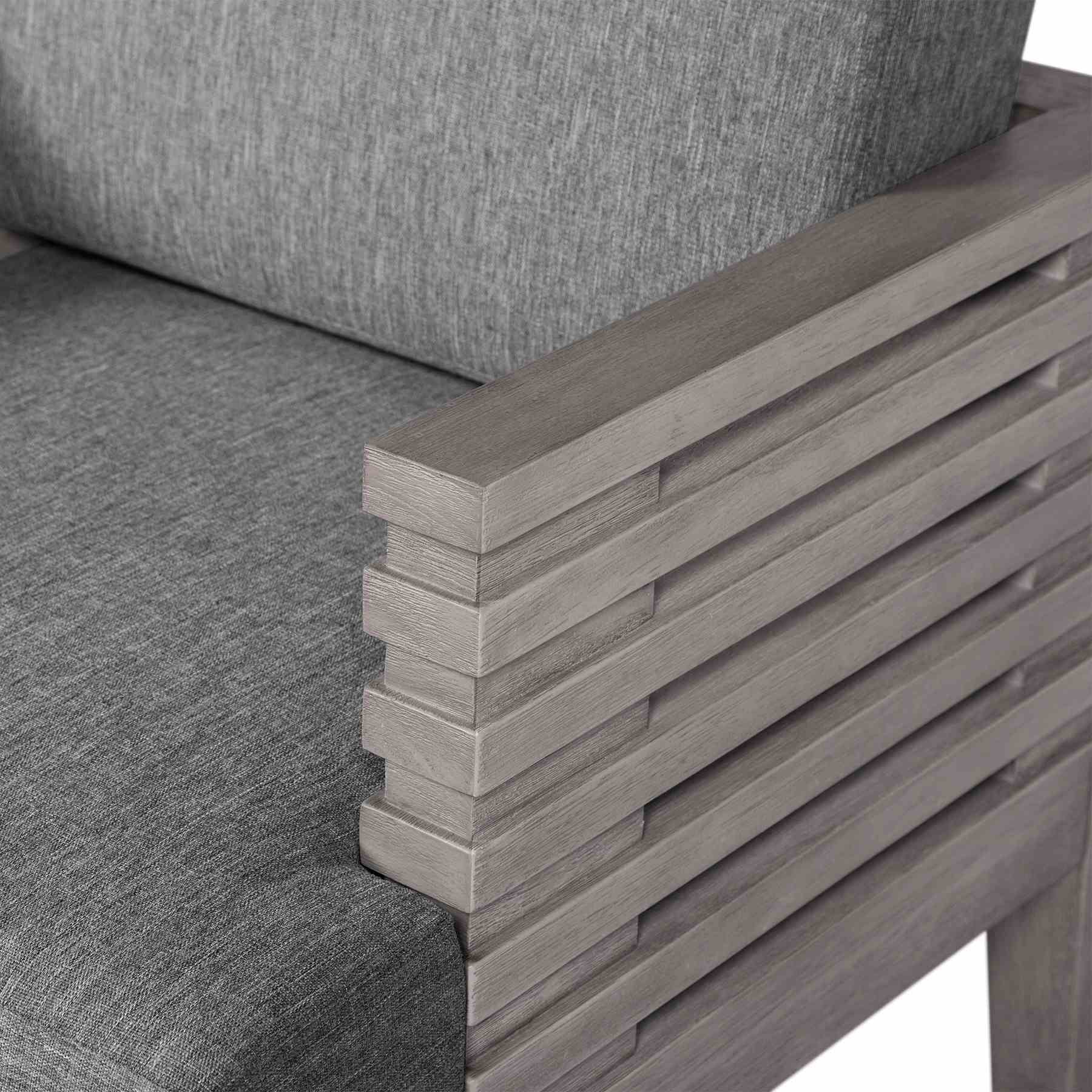 Vivid Outdoor Patio 7 Piece Dining Set in Gray Eucalyptus Wood with Gray Olefin Cushions - Image 6
