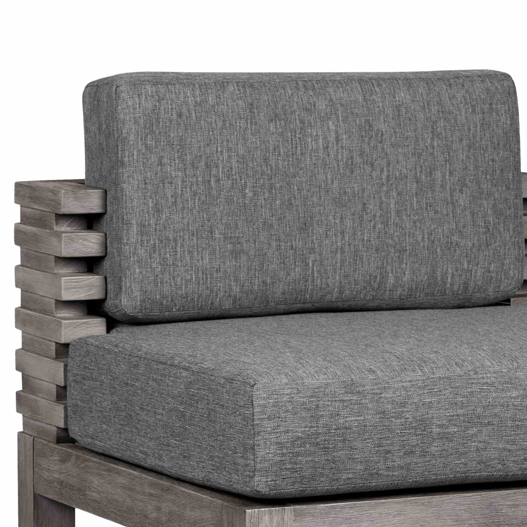 Vivid Outdoor Patio Bar Stool in Gray Eucalyptus Wood with Gray Olefin Cushions - Image 7