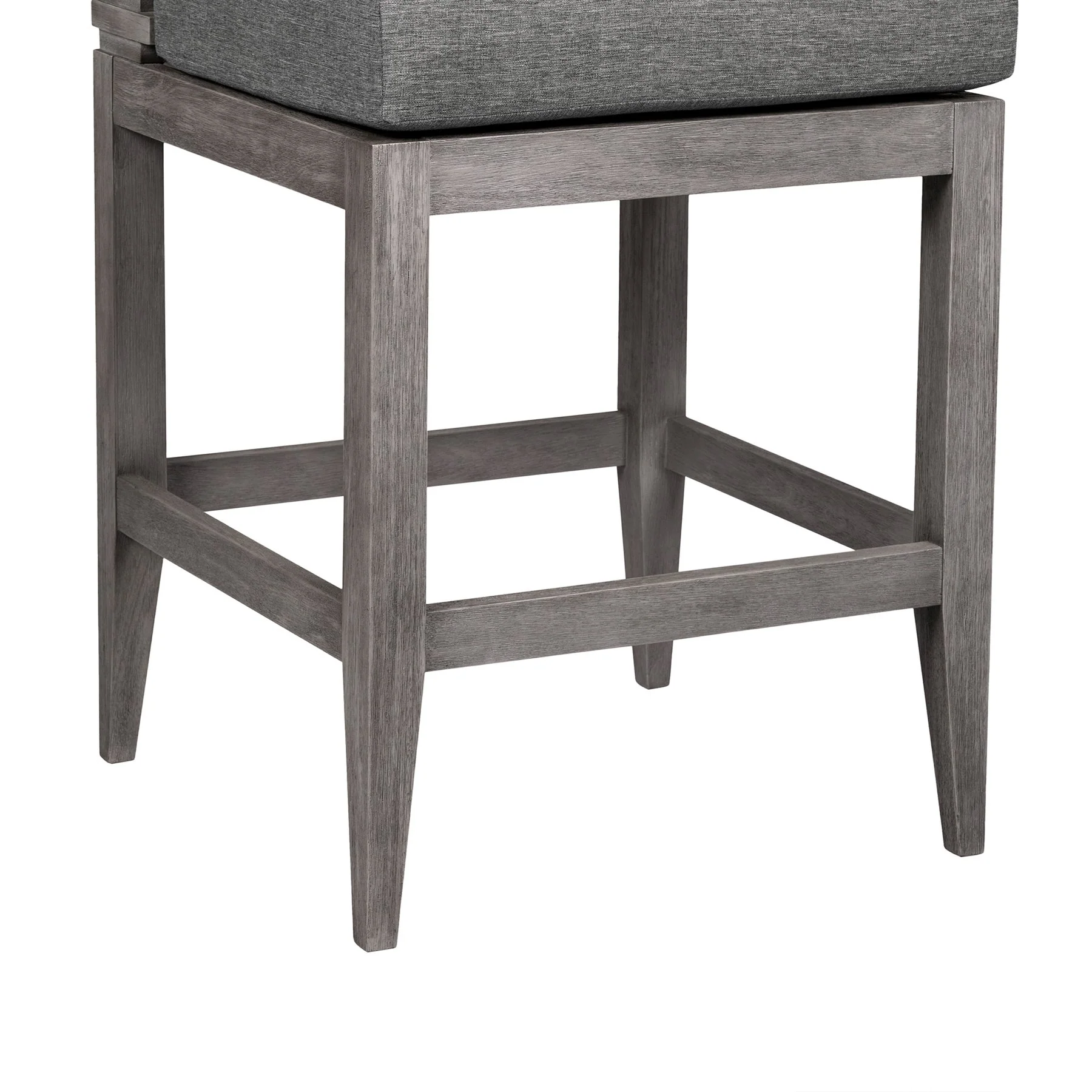 Vivid Outdoor Patio Bar Stool in Gray Eucalyptus Wood with Gray Olefin Cushions - Image 9