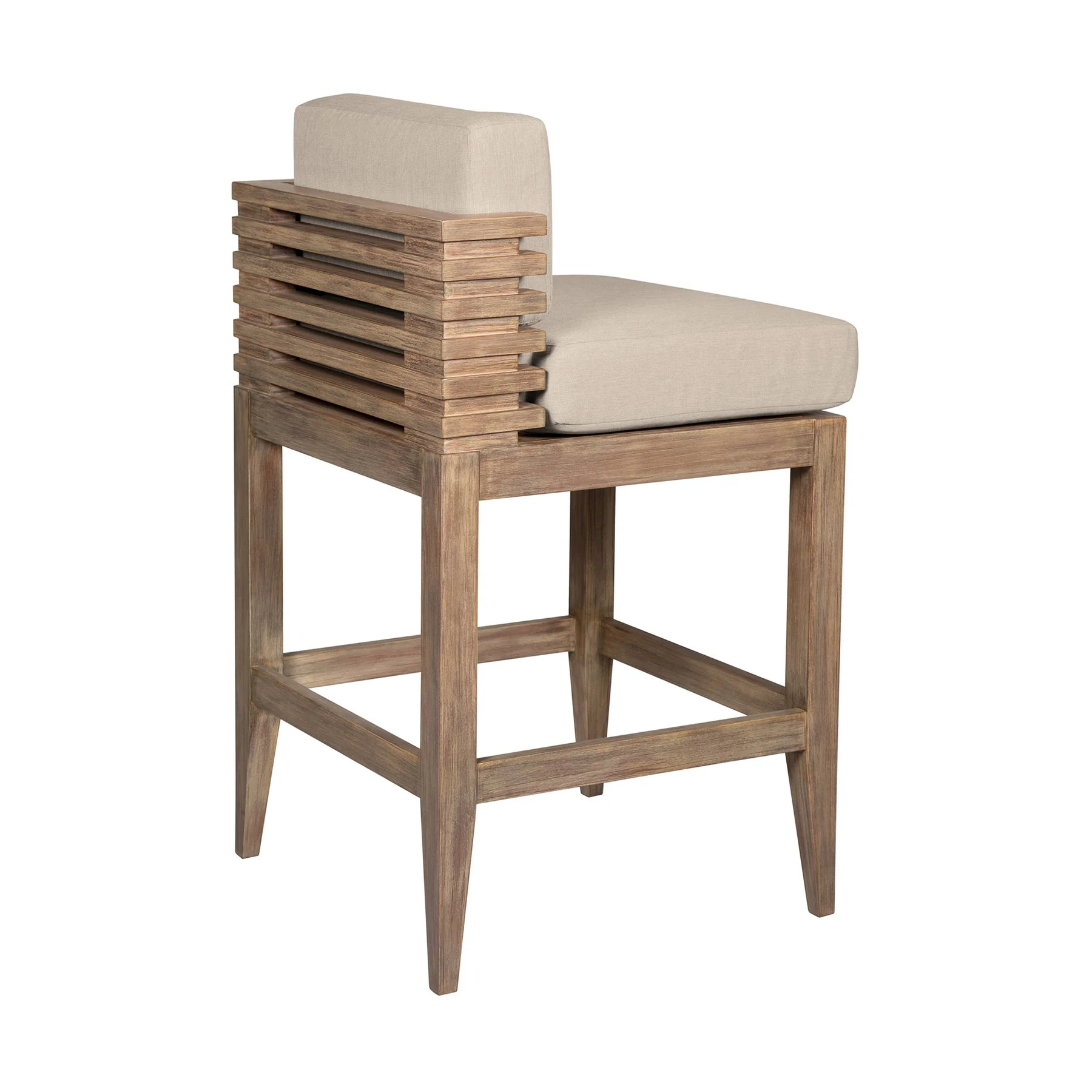 Vivid Outdoor Patio Bar Stool in Light Eucalyptus Wood with Taupe Olefin Cushions - Image 4