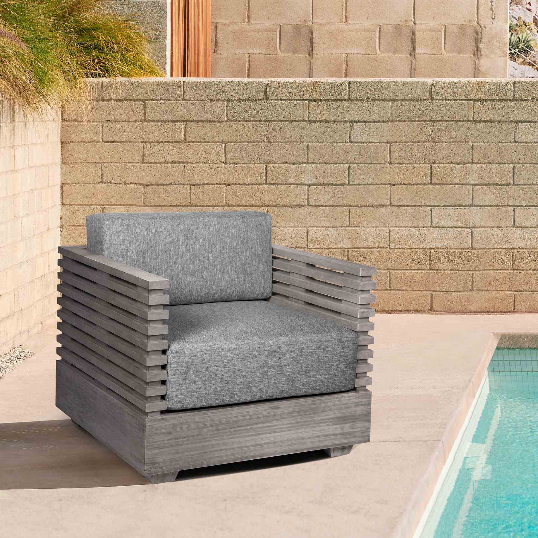 Vivid Outdoor Patio Chair in Gray Eucalyptus Wood with Gray Olefin Cushions - Image 10