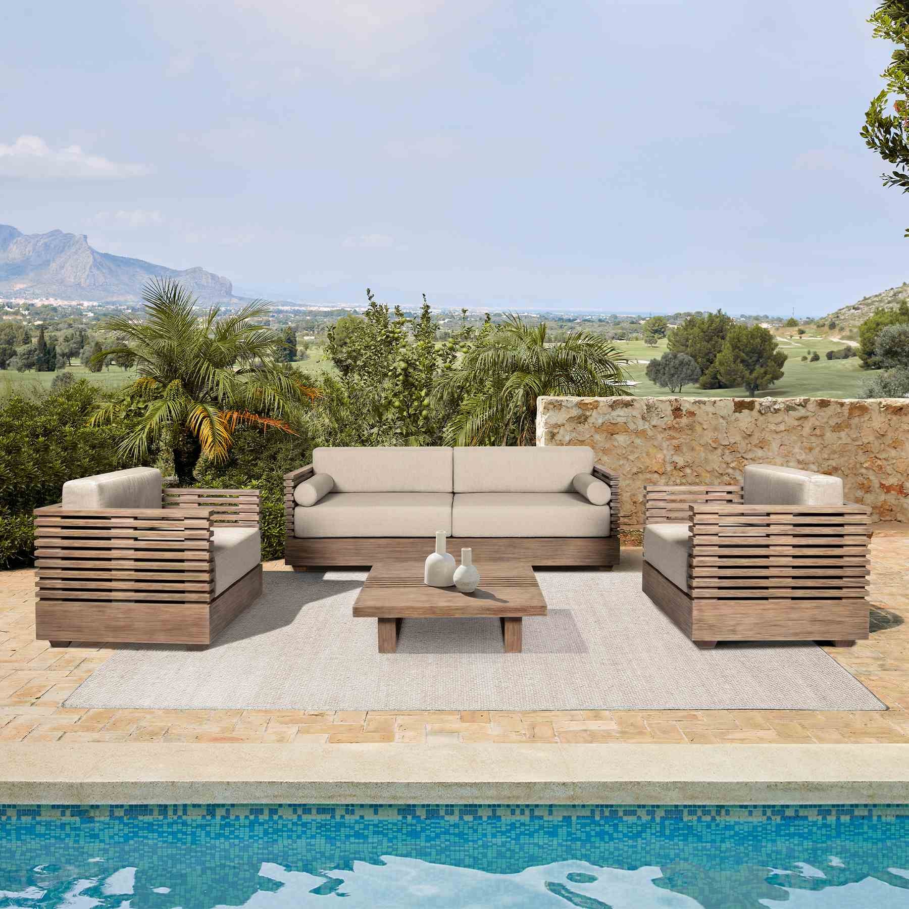 Vivid Outdoor Patio Chair in Light Eucalyptus Wood with Taupe Olefin Cushions - Image 11