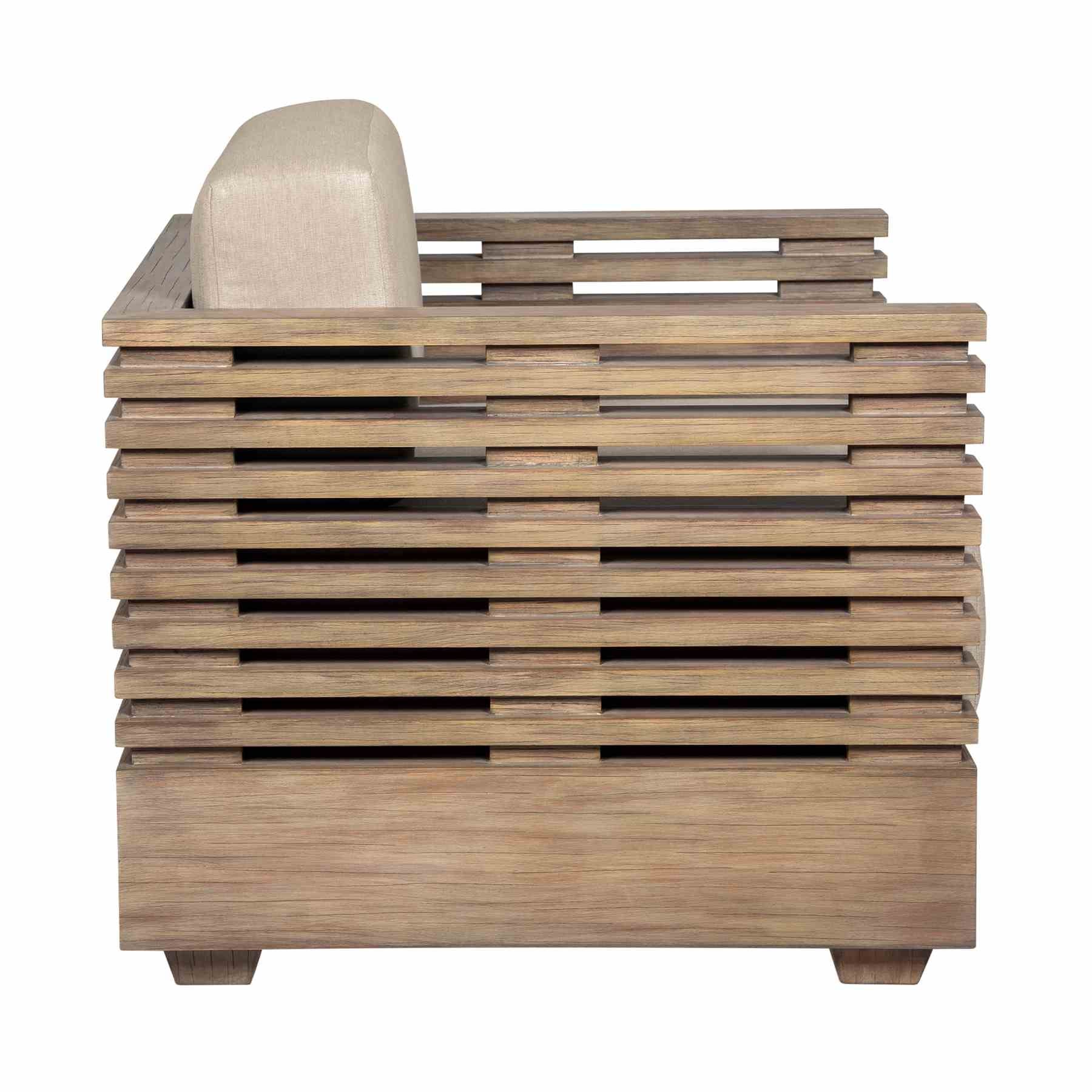 Vivid Outdoor Patio Chair in Light Eucalyptus Wood with Taupe Olefin Cushions - Image 3