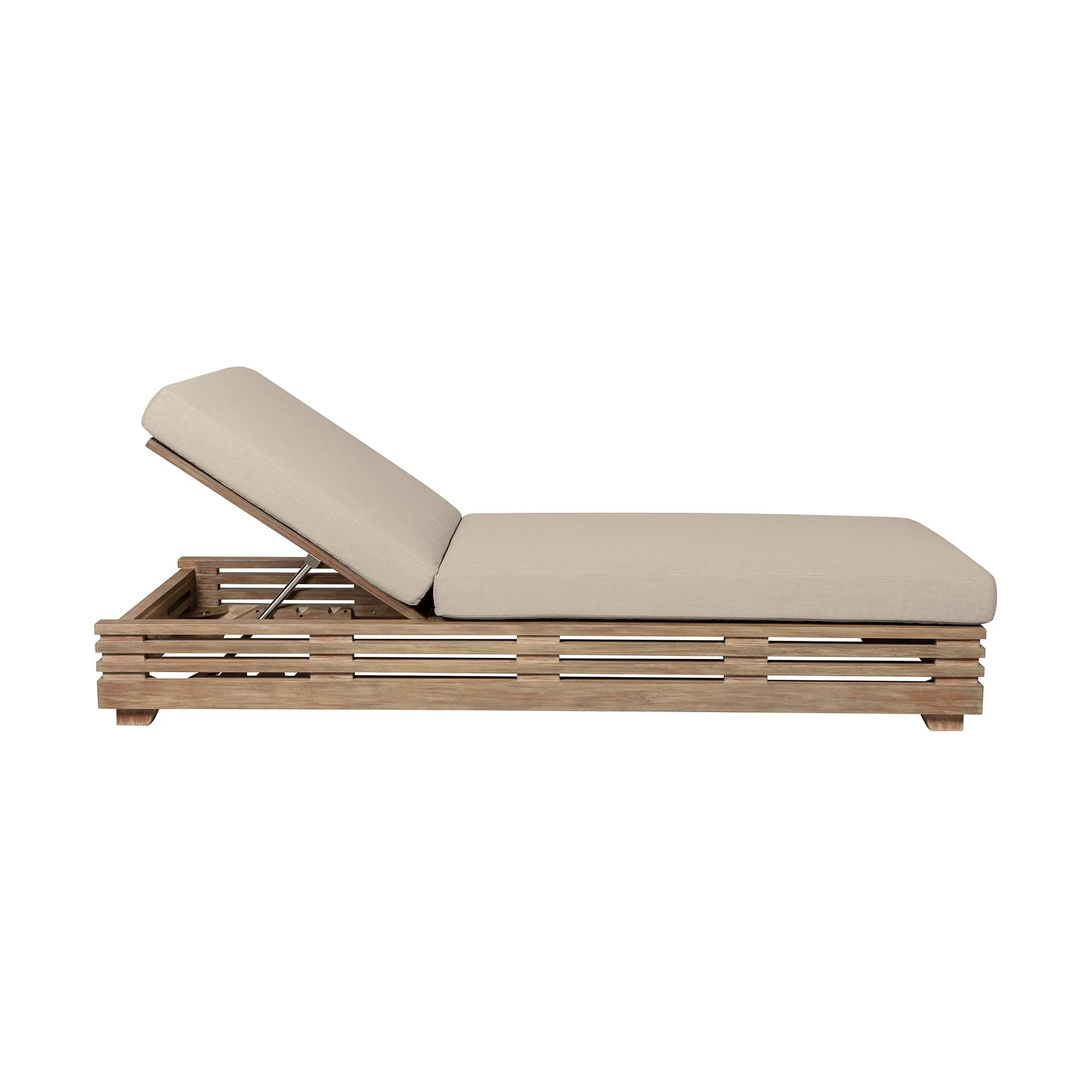 Vivid Outdoor Patio Chaise Lounge Chair in Light Eucalyptus Wood with Taupe Olefin Cushions - Image 4