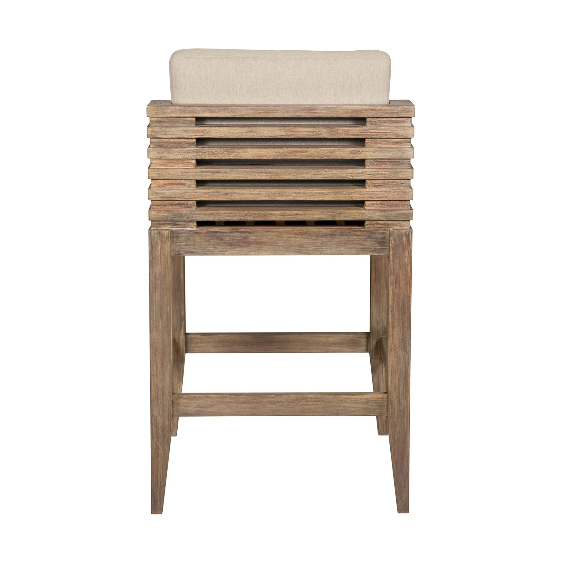 Vivid Outdoor Patio Counter Stool in Light Eucalyptus Wood with Taupe Olefin Cushions - Image 5